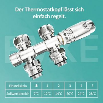EMKE Heizkörperthermostat Multiblock Set für Heizkörper Anschlussarmatur Ventil mit Thermostat, für Heizkörper Handtuchtrockner Heizungzubehör Eck- und Durchgangsform
