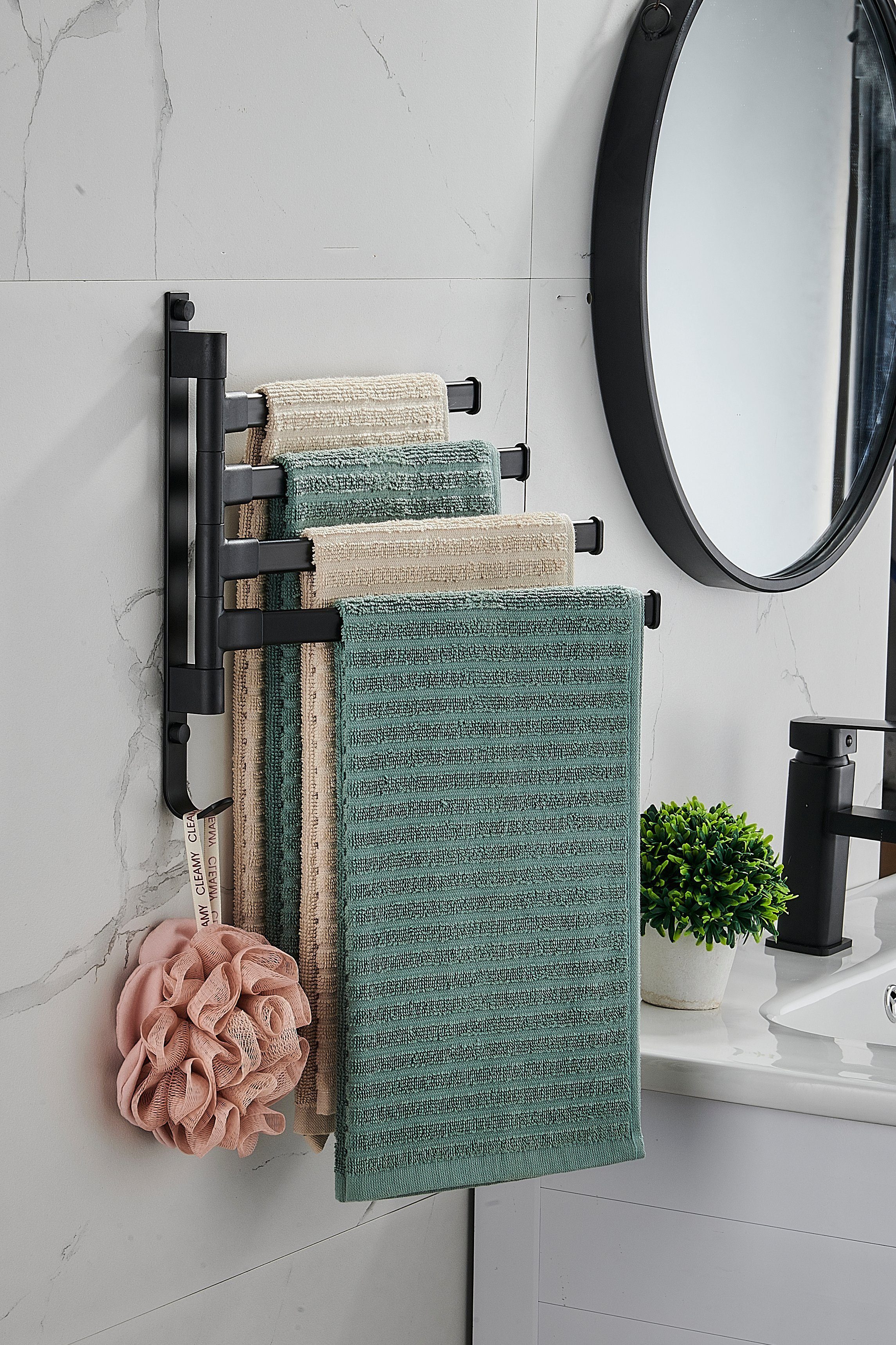 HOMEIDEAS Handtuchhalter, Aluminium Mit Holder Handtuchhalter Towel Haken Handtuchhalter Schwarz-Vier