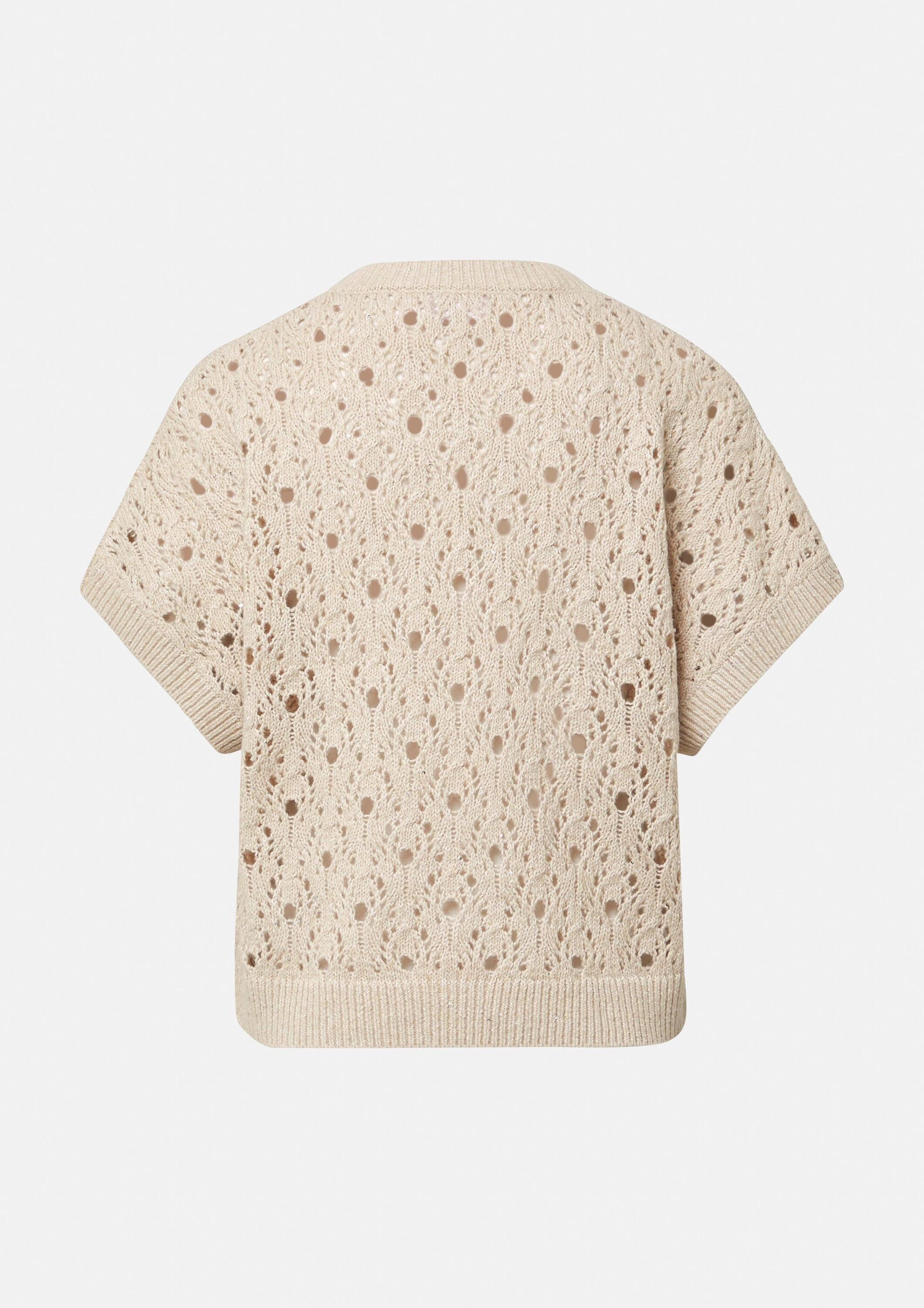 comma Kurzarmpullover Strickpullover Locker gestrickter Pullunder mit dezenten Pailletten