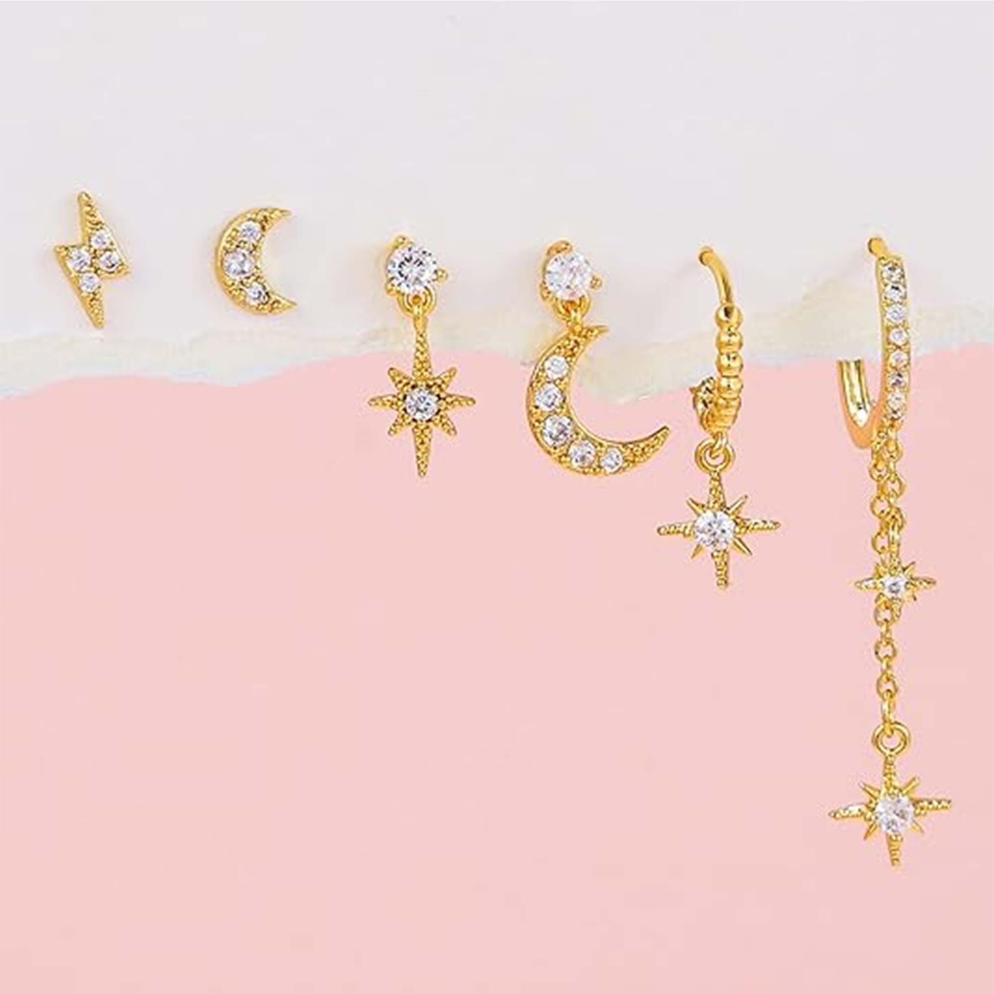 MOPUEA Ohrring-Set Ohrhänger-Set Kettensternohrringe Piercing lange Ohrstecker Set (6er Set, mehr Auswahl ohne ständiges Nachkaufen nötig, Mix aus Styles spart  – Bild 2 von 5