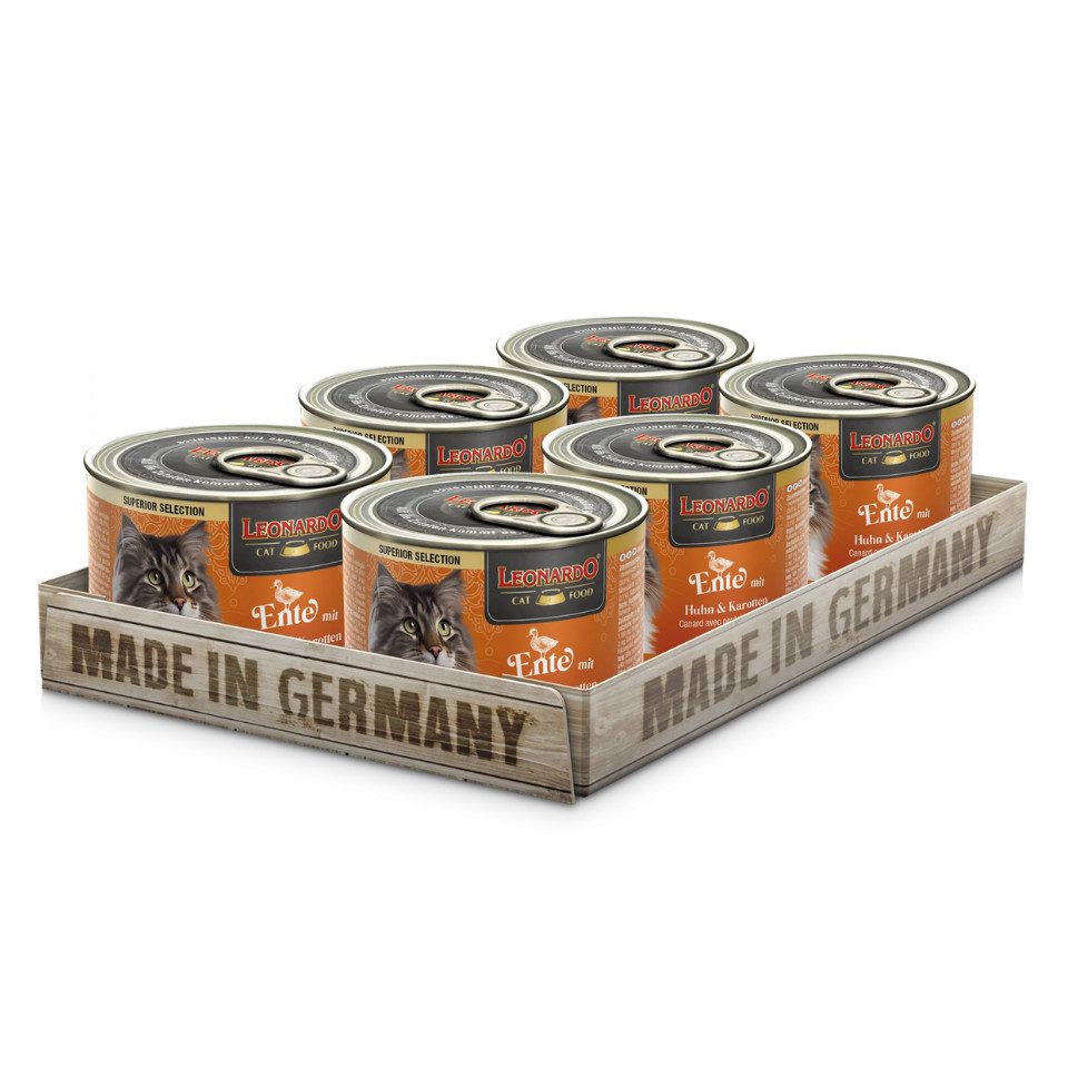 Leonardo Catfood Ente mit Huhn & Karotten - getreidefreies Nassfutter 6x200g, Nassfutter für: Katzen