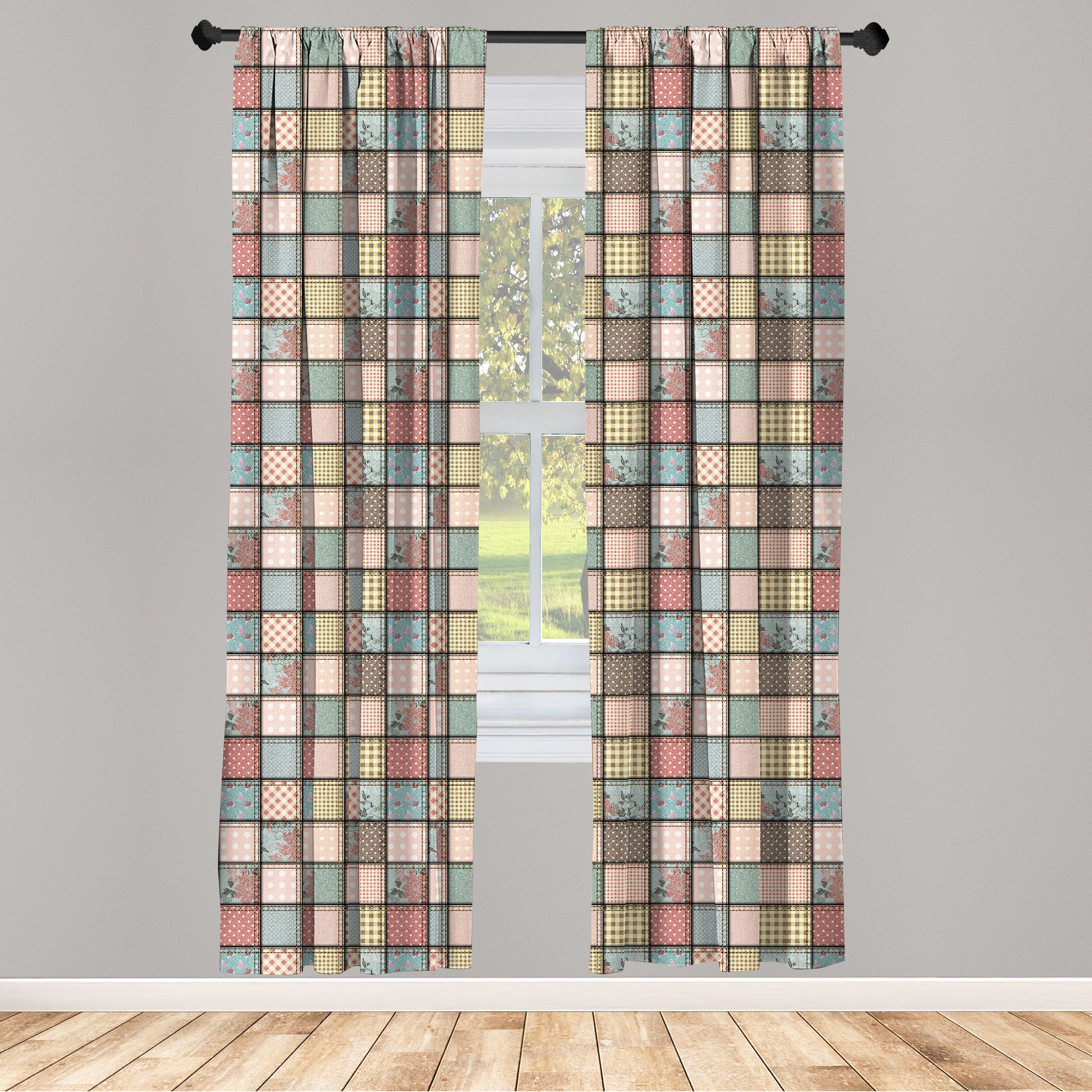 Gardine Vorhang für Wohnzimmer Schlafzimmer Dekor, Abakuhaus, Microfaser, Shabby Chic Quadratische Stücke Tile