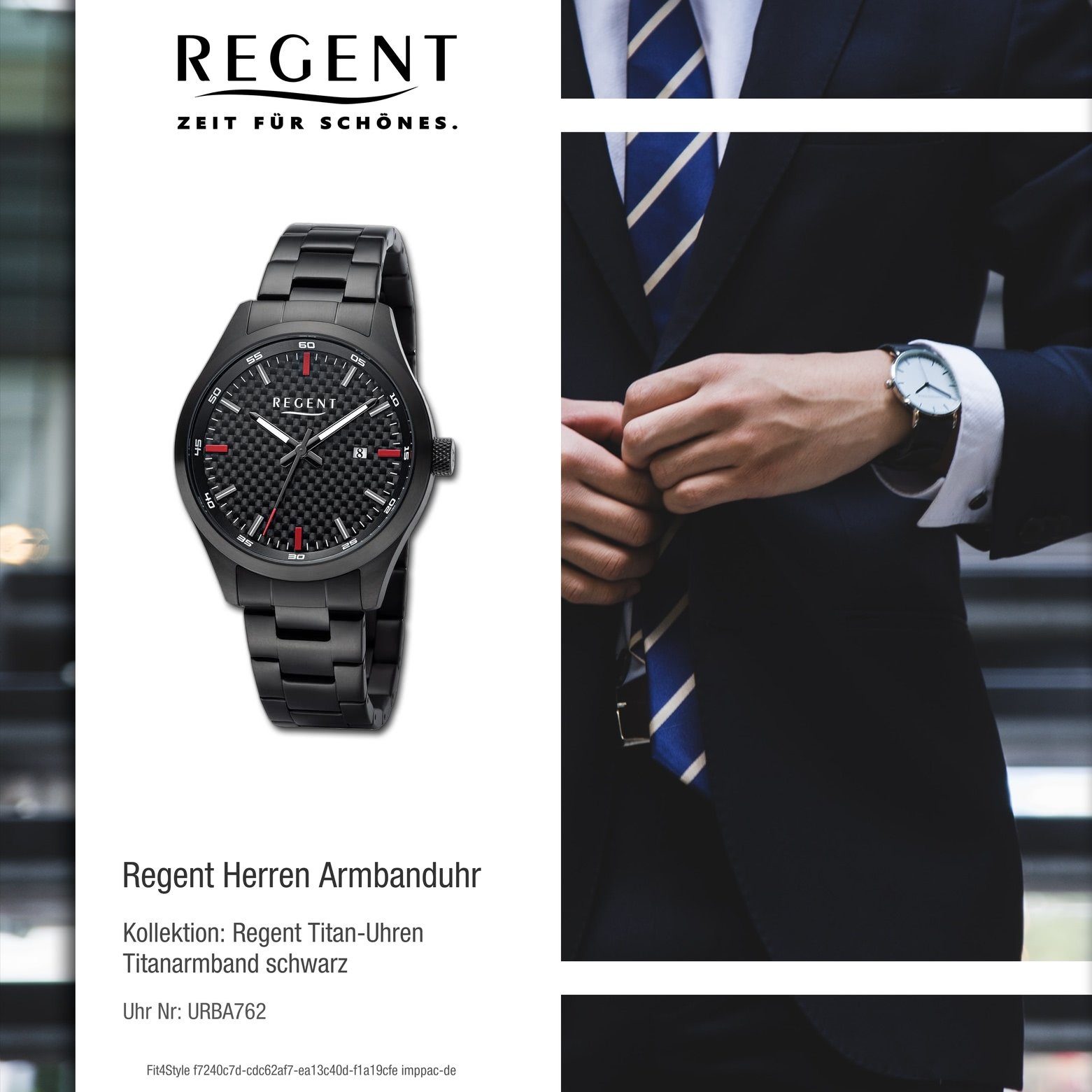 (ca. Regent extra 42mm), Armbanduhr Quarzuhr Titanarmband groß Herren Regent Herren Armbanduhr rund, Analog,