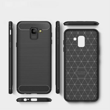 CoverKingz Handyhülle Hülle für Samsung Galaxy J6 2018 Handyhülle Cover Silikonhülle Case, Carbon Look