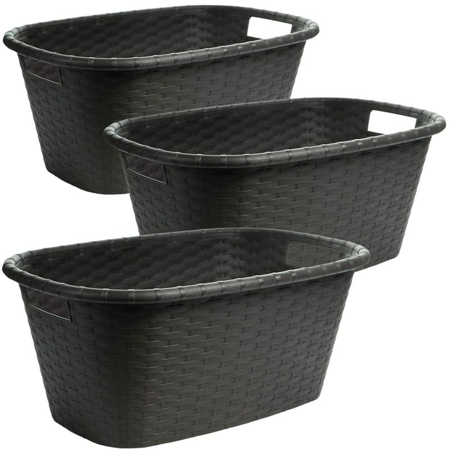 Centi Wäschewanne Wäschekorb Set mit Griff, Rattan-Optik, anthrazit (3er-Se günstig online kaufen