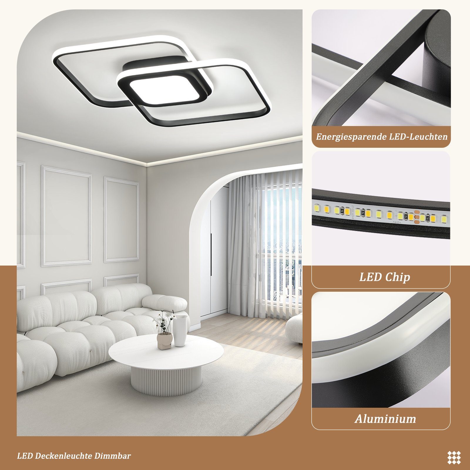 ZMH LED Deckenleuchte Wohnzimmer Deckenlampe Dimmbar mit Fernbedienung Mode günstig online kaufen