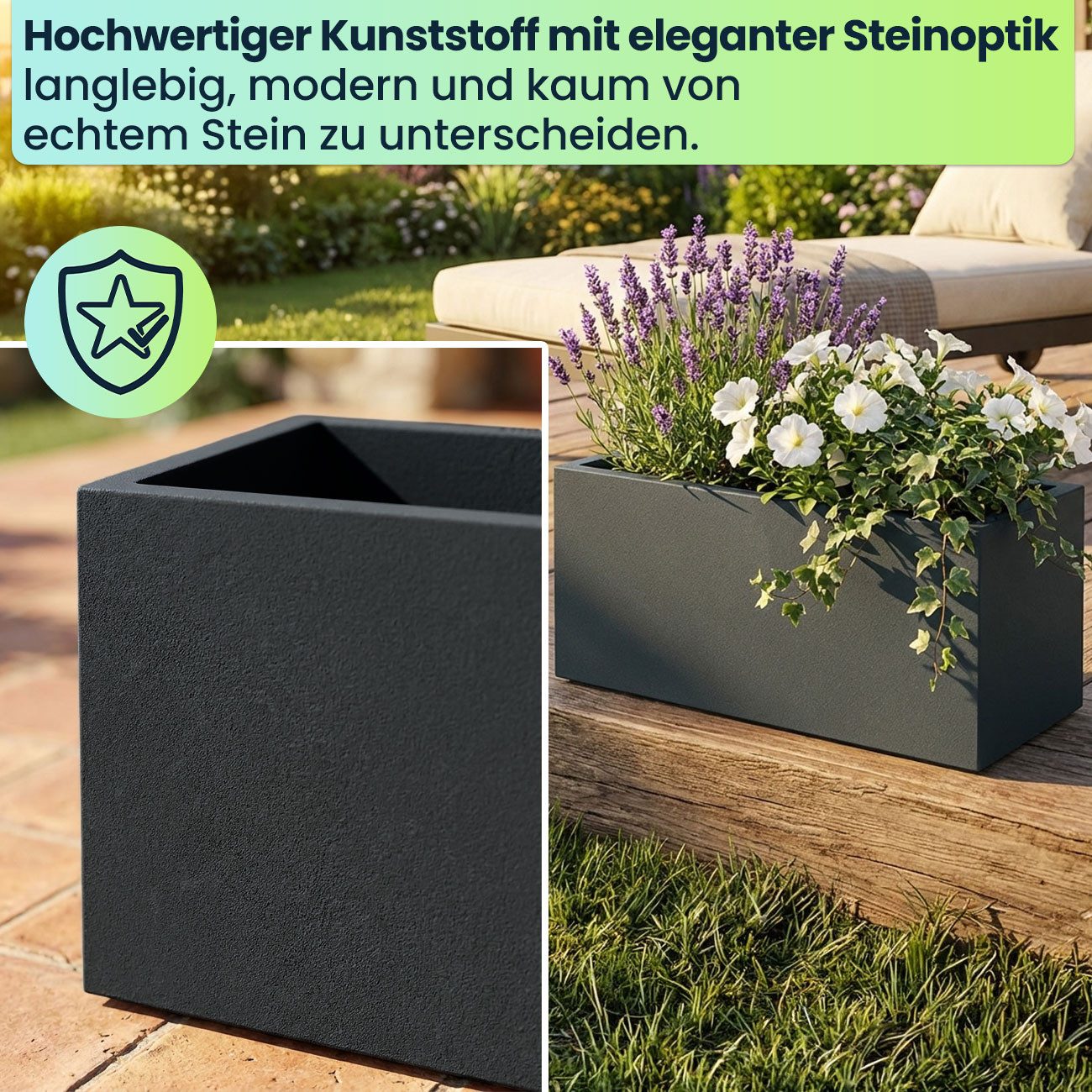 Prosperplast Blumenkasten Pflanzkasten 58cm Anthrazit (21L): Frostsicher & UV-beständig