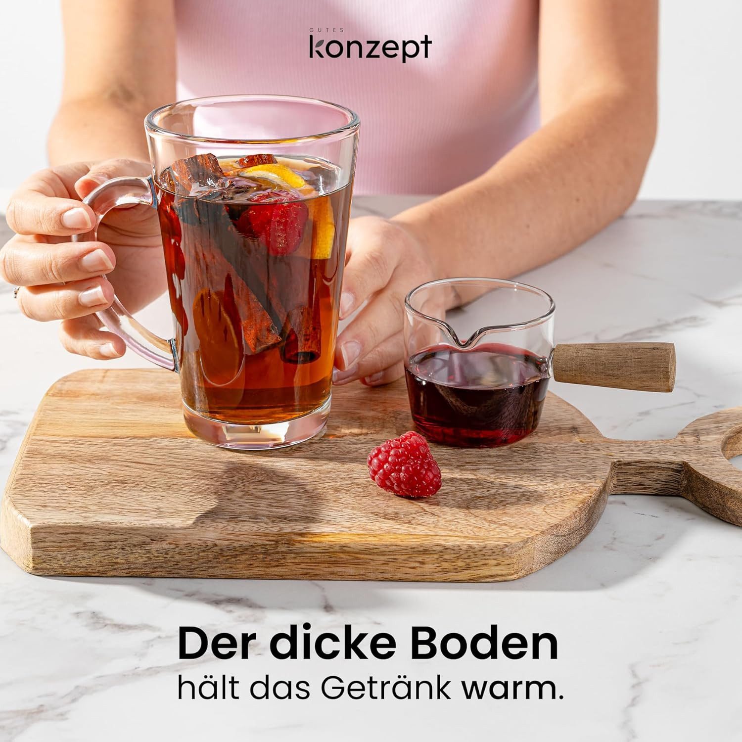 KONZEPT Gläser-Set 6-teilig Latte Macchiato – 300 ml Kaffeetassen, 6-tlg., aus Glas mit Henkel, hitzebeständig & spülmaschinengeeignet – Bild 5 von 5