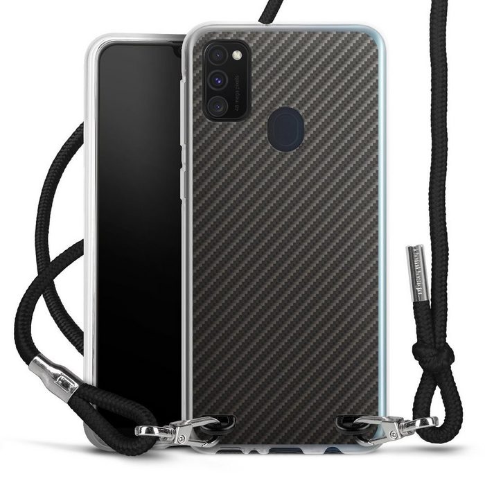 DeinDesign Handyhülle Metallic Look Muster Carbon Carbon Samsung Galaxy M30s Handykette Hülle mit Band Case zum Umhängen