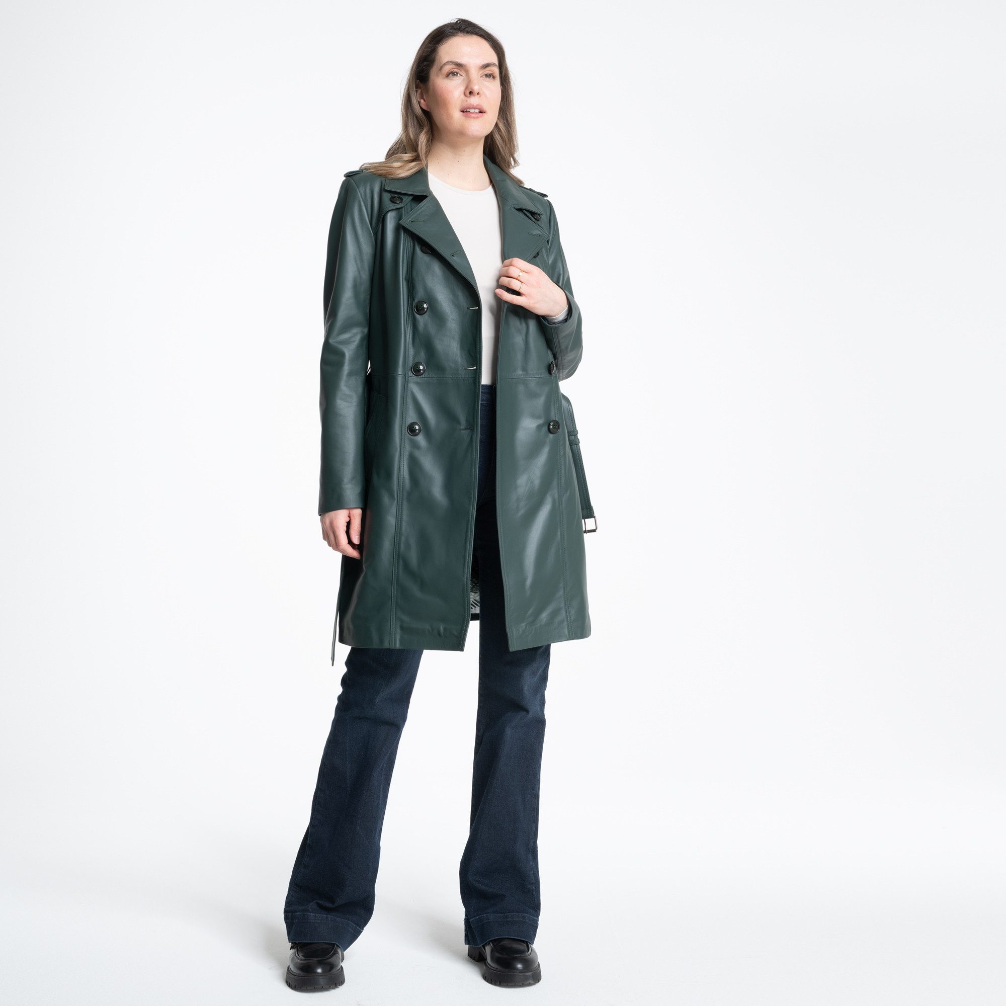 Mouflon Ledermantel Emilia Echter Lammnappa-Leder-Trenchcoat mit Gürtel