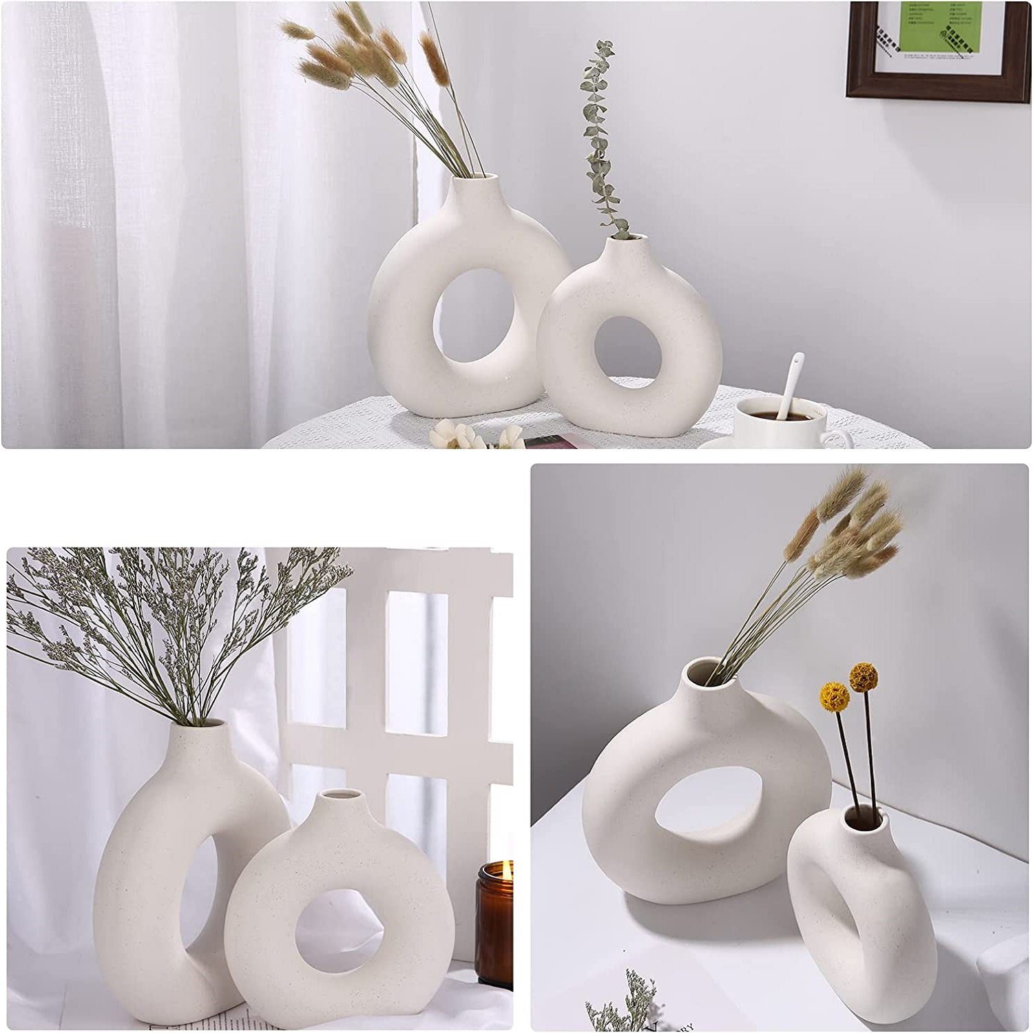 Vicbuy Dekovase (2 Vase, L+M matt, Milch Vasen Keramik Pampasgras-Vase, St), Weiß