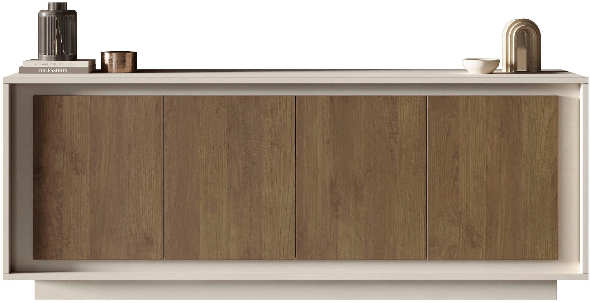 Home affaire Sideboard Sky, B/T 207/50 cm, Kommode/Anrichte/Stauraumschrank, 4 Türen, Softclosing, Korpus & Front 22 mm stark, Rahmen-Optik