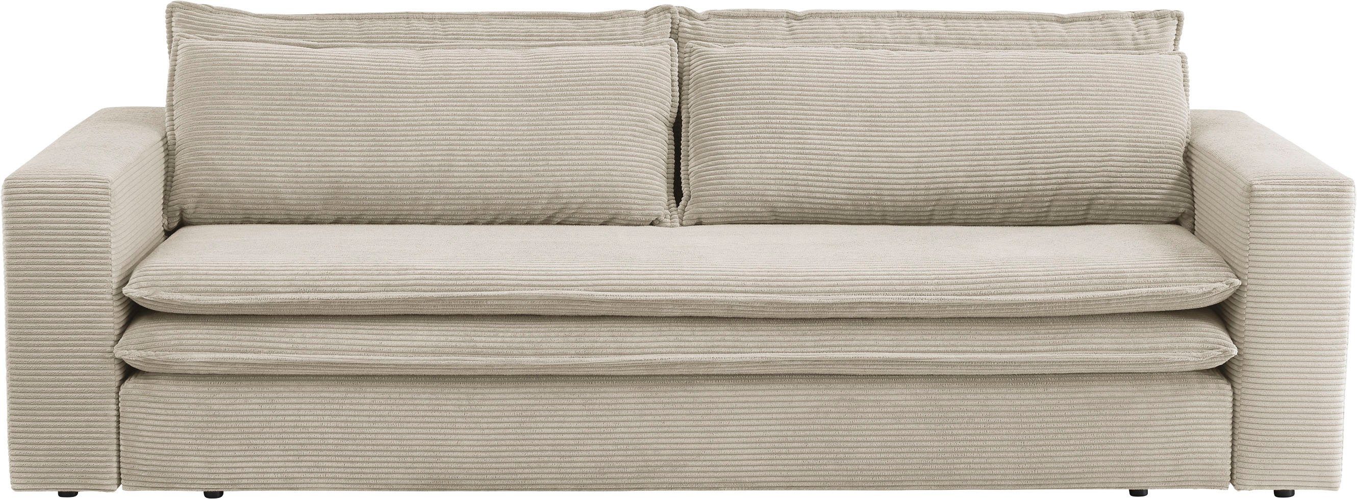 Sitzgruppe 3-Sitzer-Sofa Set Hellbeige mit (2-tlg), Bettfunktion Places und Loveseat-Hocker of Style PIAGGE, im