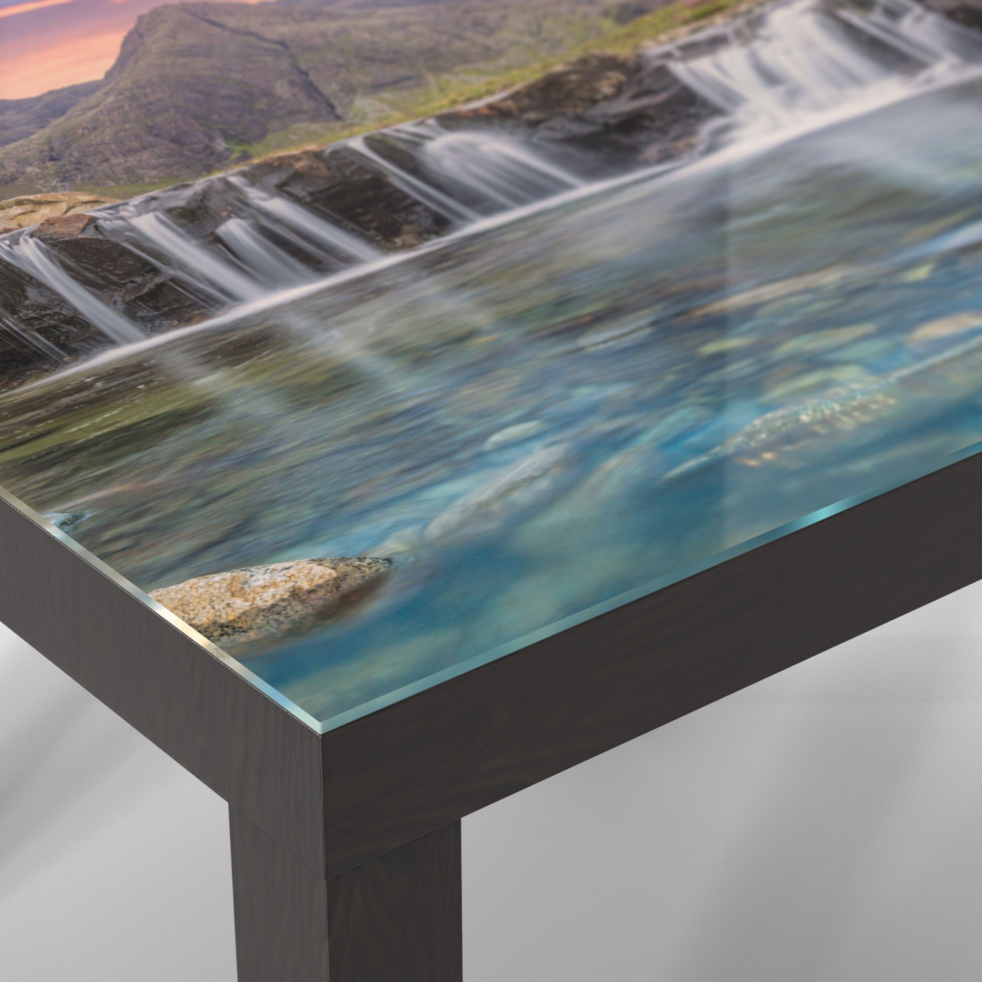 DEQORI Couchtisch 'Wasserfälle im Abendlicht', Beistelltisch modern Glas Glastisch Schwarz