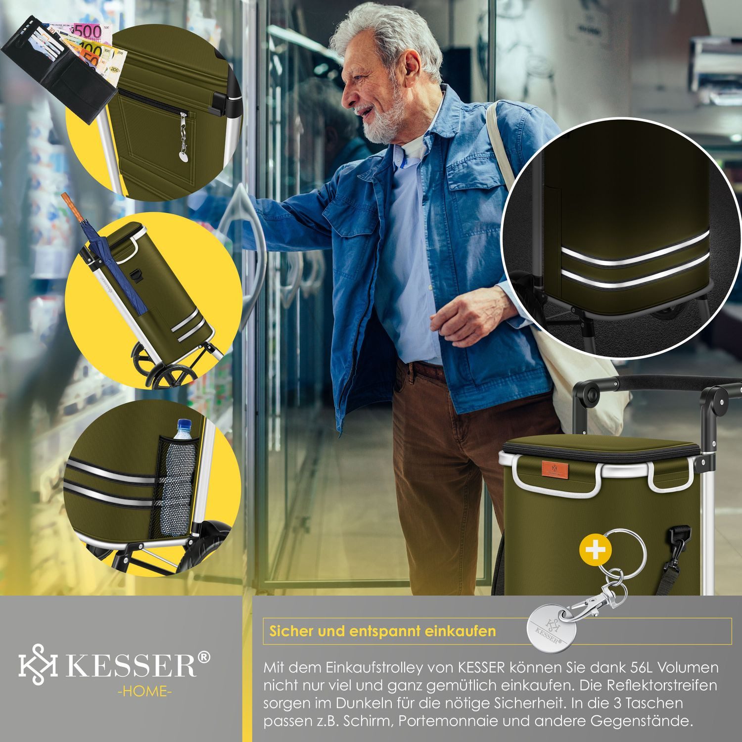 KESSER Einkaufstrolley, klappbar mit 56L Kapazität und belastbar bis 50 kg