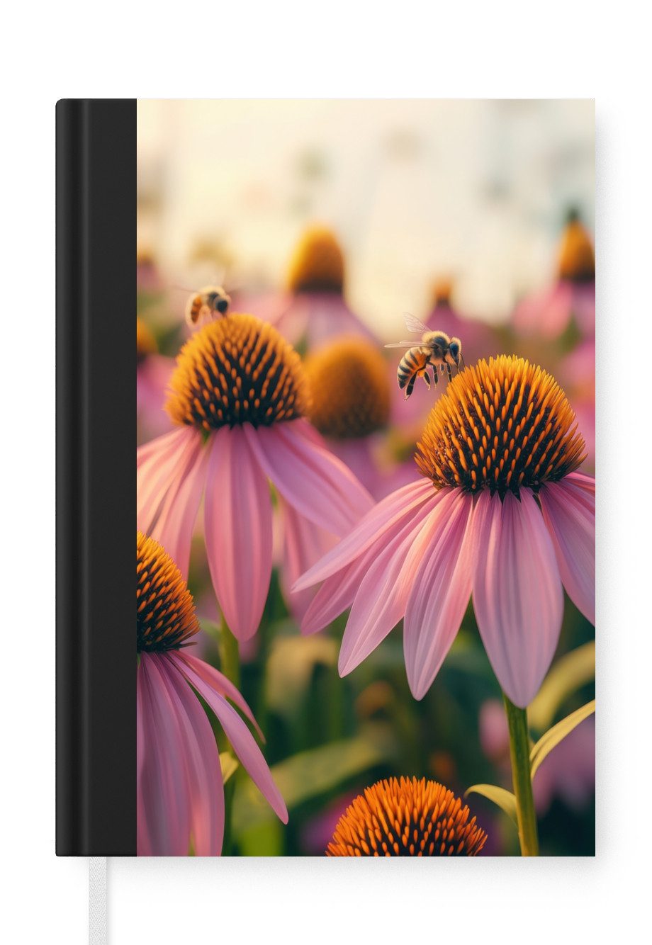 MuchoWow Notizbuch Blumen - Lila - Bienen, Notebook, Notizblock a5, Tagebuch, Journal Liniert