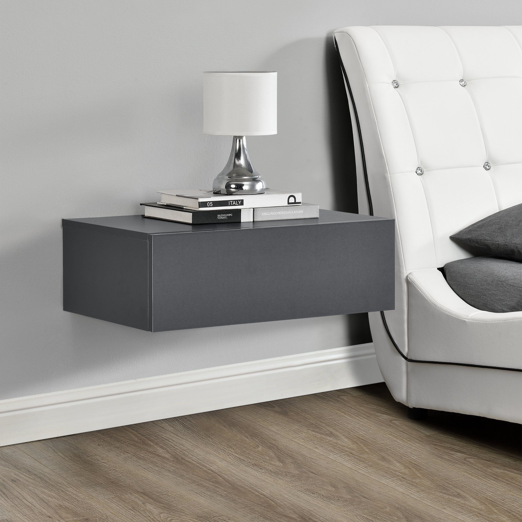 en.casa Wandregal, »Elverum« mit Schublade Nachttisch dunkelgrau günstig online kaufen