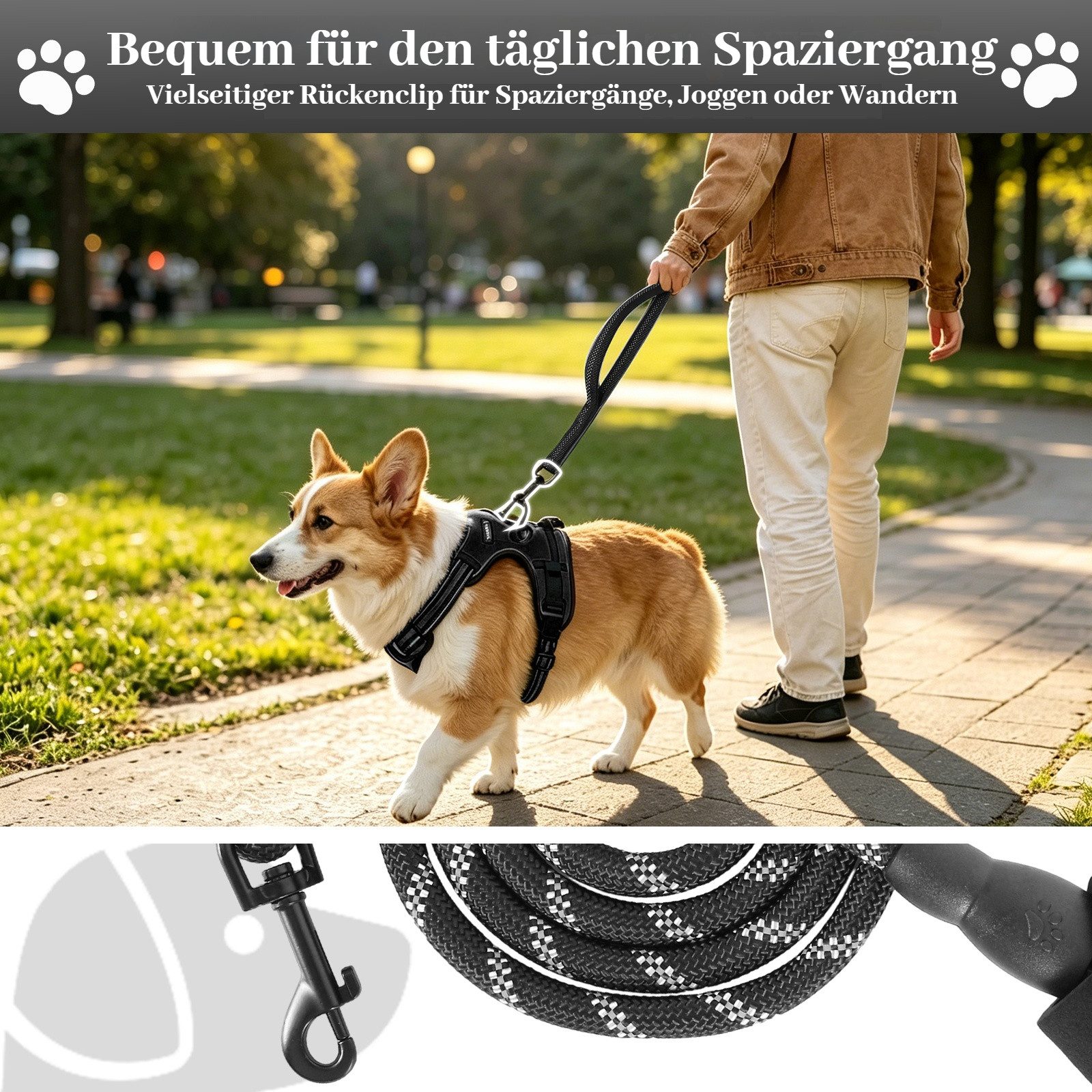 BlingBin Hunde-Geschirr Antizug Hundegeschirr mit Leine, Anti Zieh Geschirr für Hunde, Nylon und Polyester, Atmungsaktives und Reflektierendes Brustgeschirr für Mittelgroße Hunde