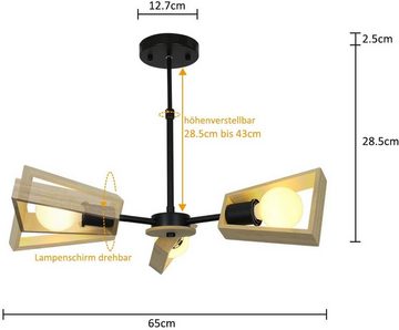 ZMH Deckenleuchte Holz rustikal E27 Höhenverstellbar Beleuchtung Wohnzimmer, LED wechselbar