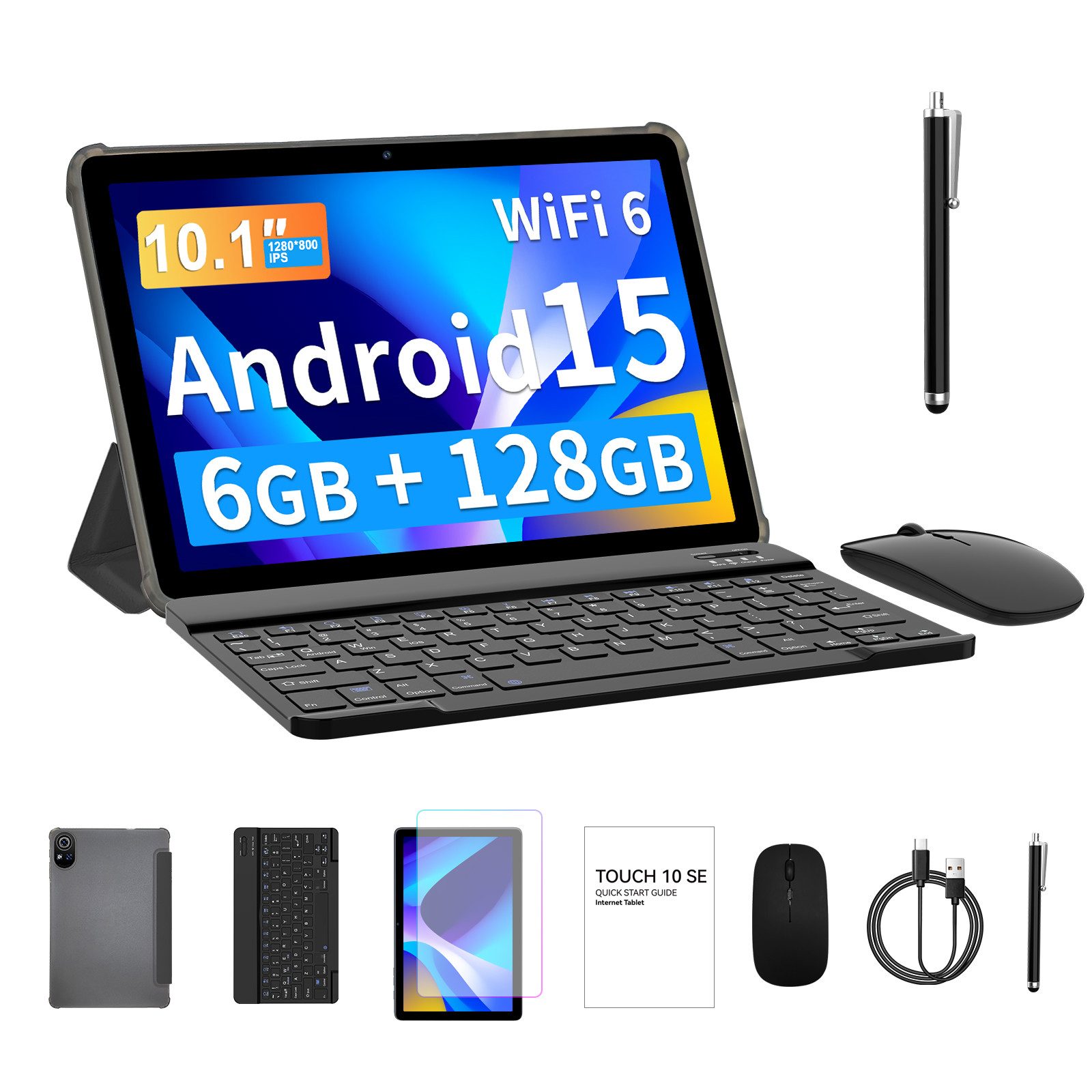 VASOUN Touch 10 SE Android 15 Tablet mit Tastatur Stift,8000mAh,5G Wi-Fi Tablet (10.1 Zoll Tablet", (24GB RAM (6 + 24GB erweitert),für Studium & Home Office Tablet)
