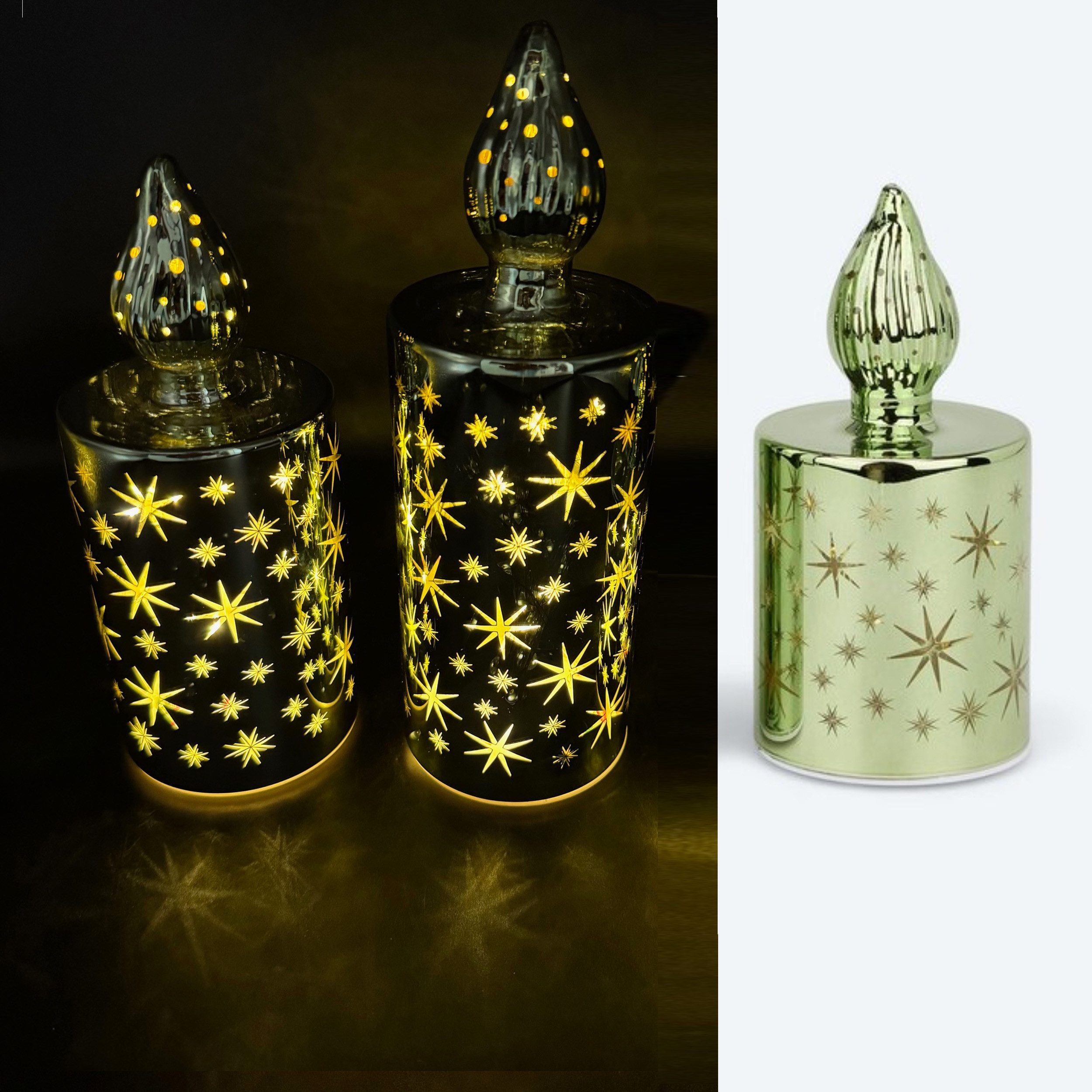 Online-Fuchs LED-Kerze 3er Set LED-Kerzen aus Glas mit Sternen, Lichterkett günstig online kaufen