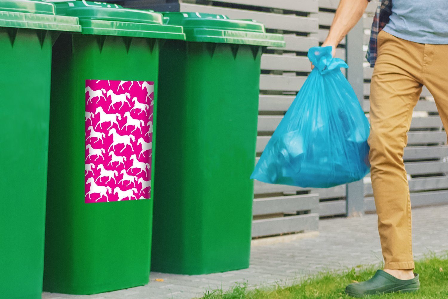 Kinder MuchoWow - Pferde Sticker, Mädchen Mülltonne, Mülleimer-aufkleber, Abfalbehälter Weiß St), Container, (1 Rosa - - Mädchen Wandsticker - -