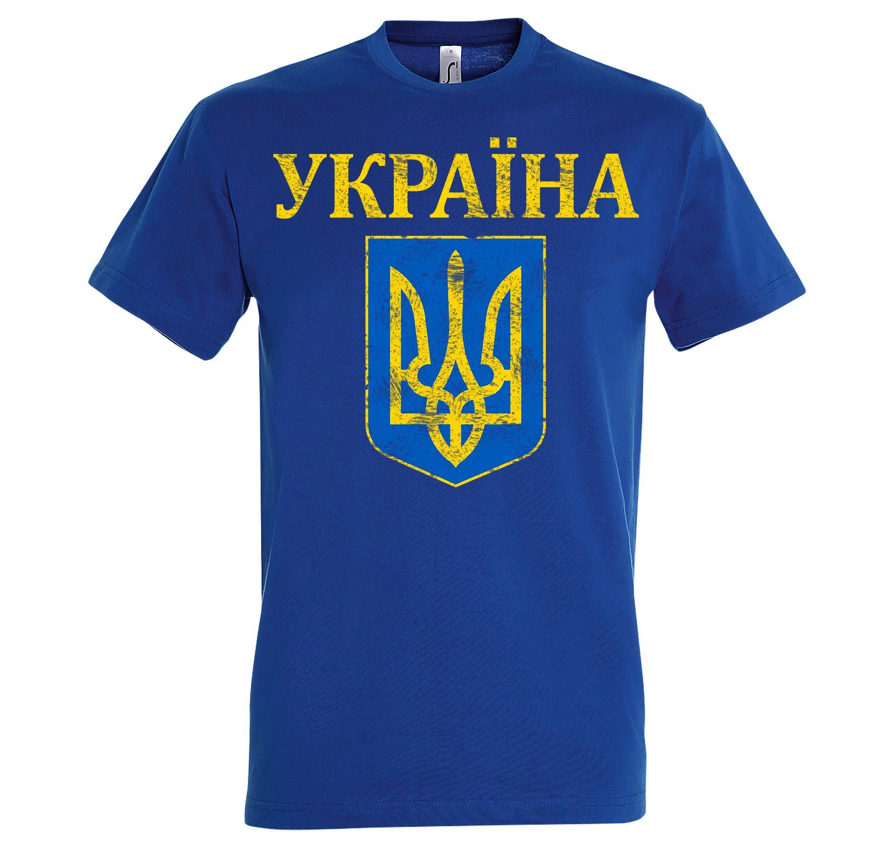 Print Youth mit modischem Herren Vintage Print-Shirt Wappen Logo T-Shirt Ukraine Royalblau Designz
