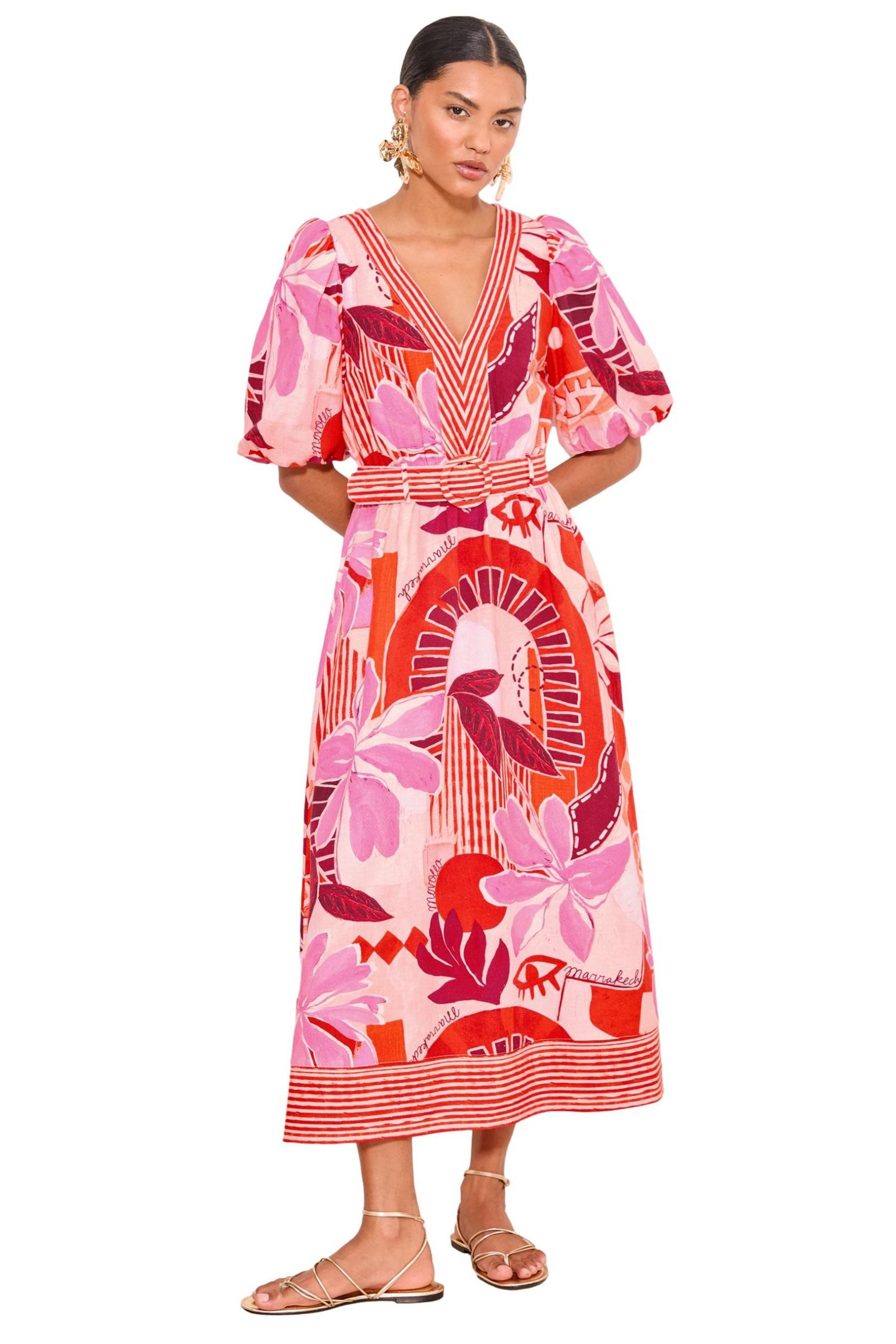 LIPSY Midikleid Lipsy Midikleid mit Puffärmeln und Gürtel (1-tlg)