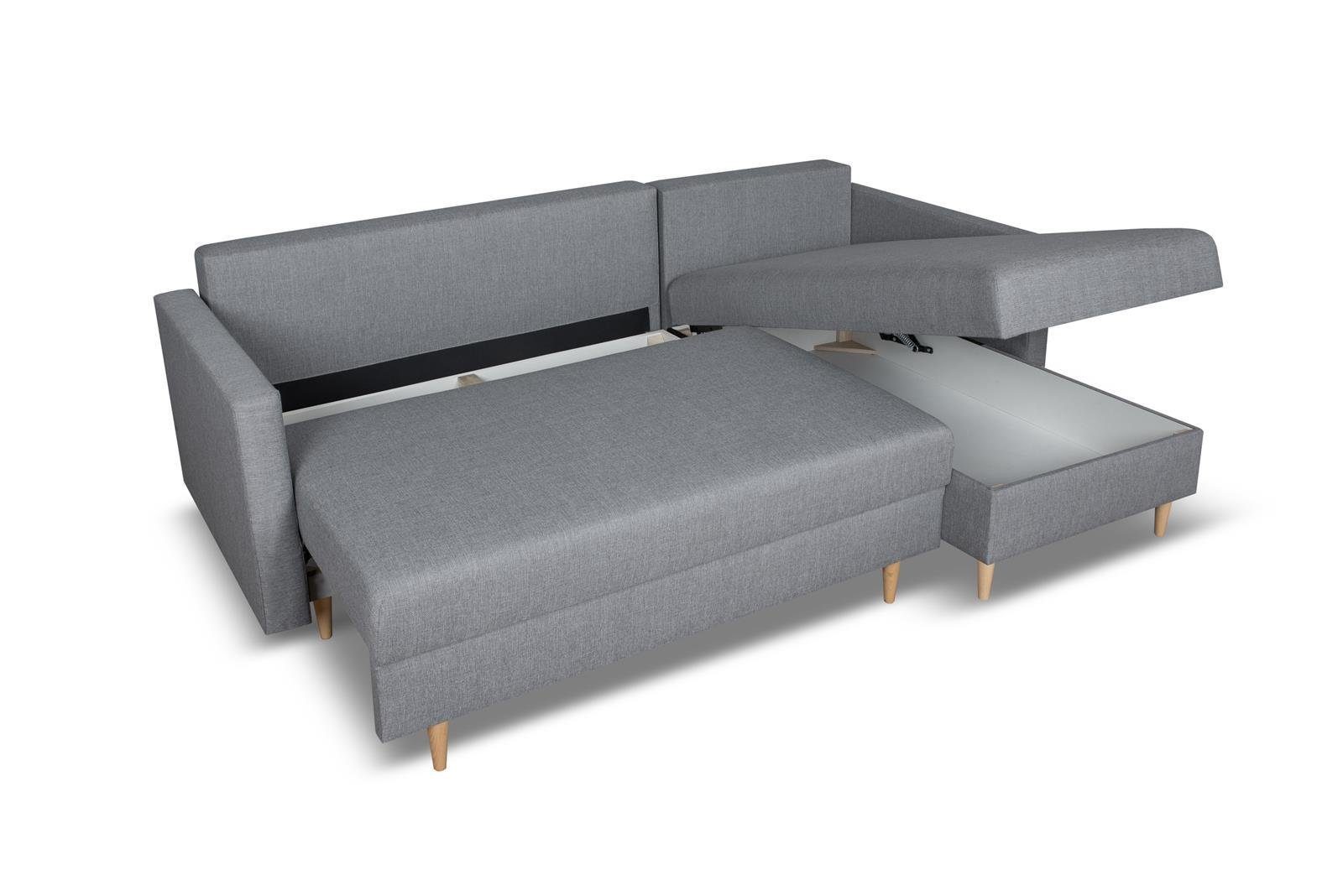 Beautysofa Ecksofa mit Schlaffunktion Sigurd L, Klassisches Design, Skandinavischer Stil, mit Bettkasten