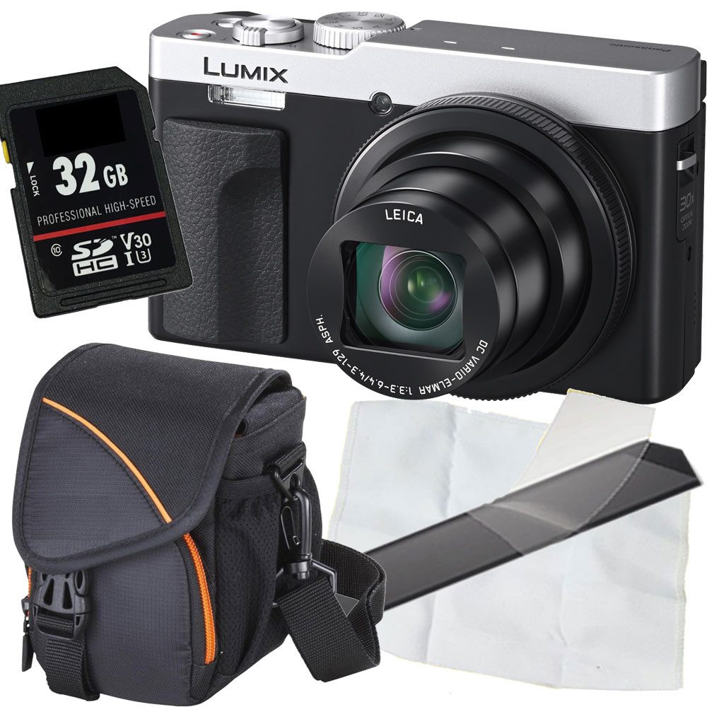 Panasonic DC-TZ99 silber Digitalkamera Set Angebot Kompaktkamera (inkl. Tasche, Karte, Mikrofasertuch, Display-Schutzfolie)