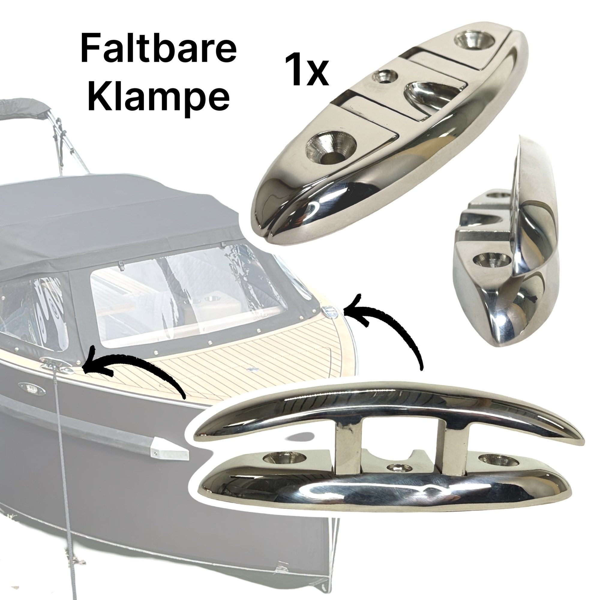F26 Motorboot Bootsklampe Marine Edelstahl Klappklampe faltbar 8"