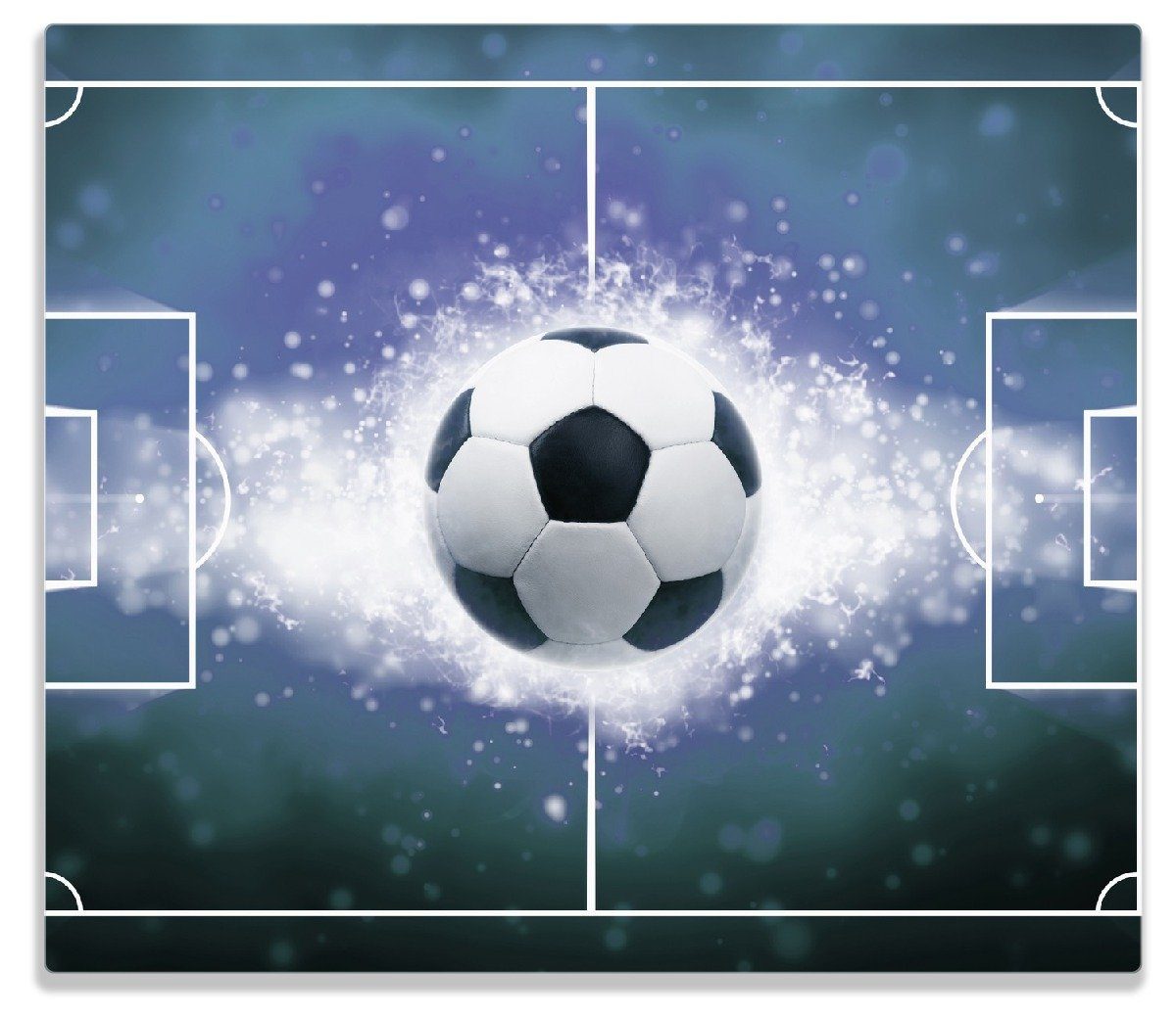 Größen Fußball 5mm - (Glasplatte, verschiedene Herd-Abdeckplatte 1 tlg., Spielfeld in inkl. Flammen Noppen), ESG-Sicherheitsglas, in blau, Wallario