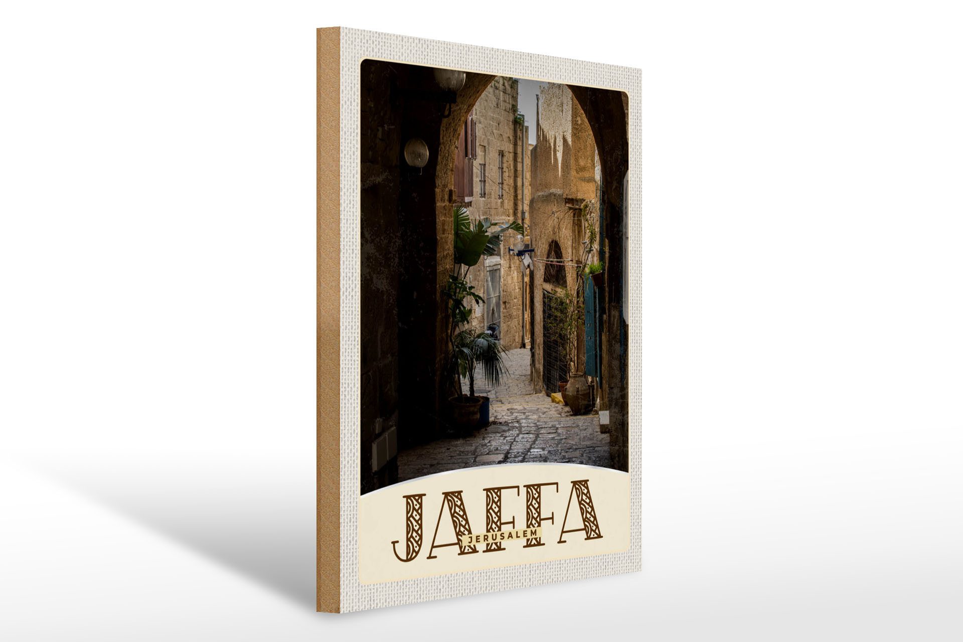 Femer GmbH Holzbild Reise 30x40cm Jaffa Jerusalem Israel Stadt Weg, (1 St), Glatte Holzfaserplatte (MDF), vorn beschichtet