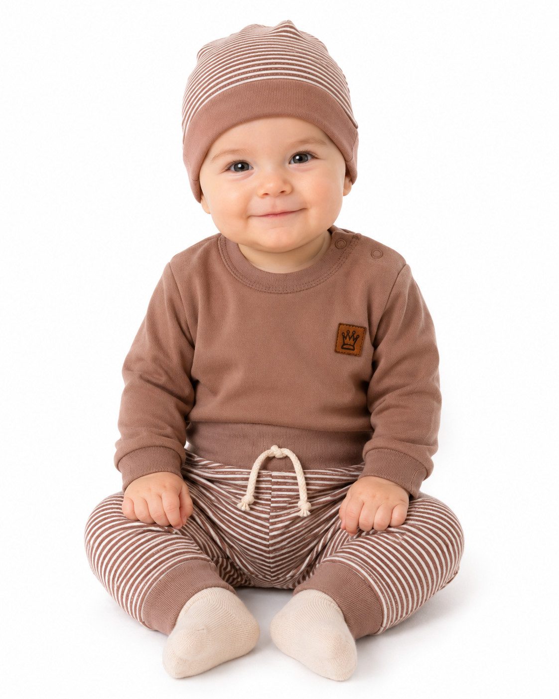 La Bortini Erstausstattungspaket Baby Anzug Langarmshirt Hose Mütze Socken neutral in braun (4-teilig, weich, für Jungen und Mädchen, Erstlingsset für Neugebore – Bild 2 von 2