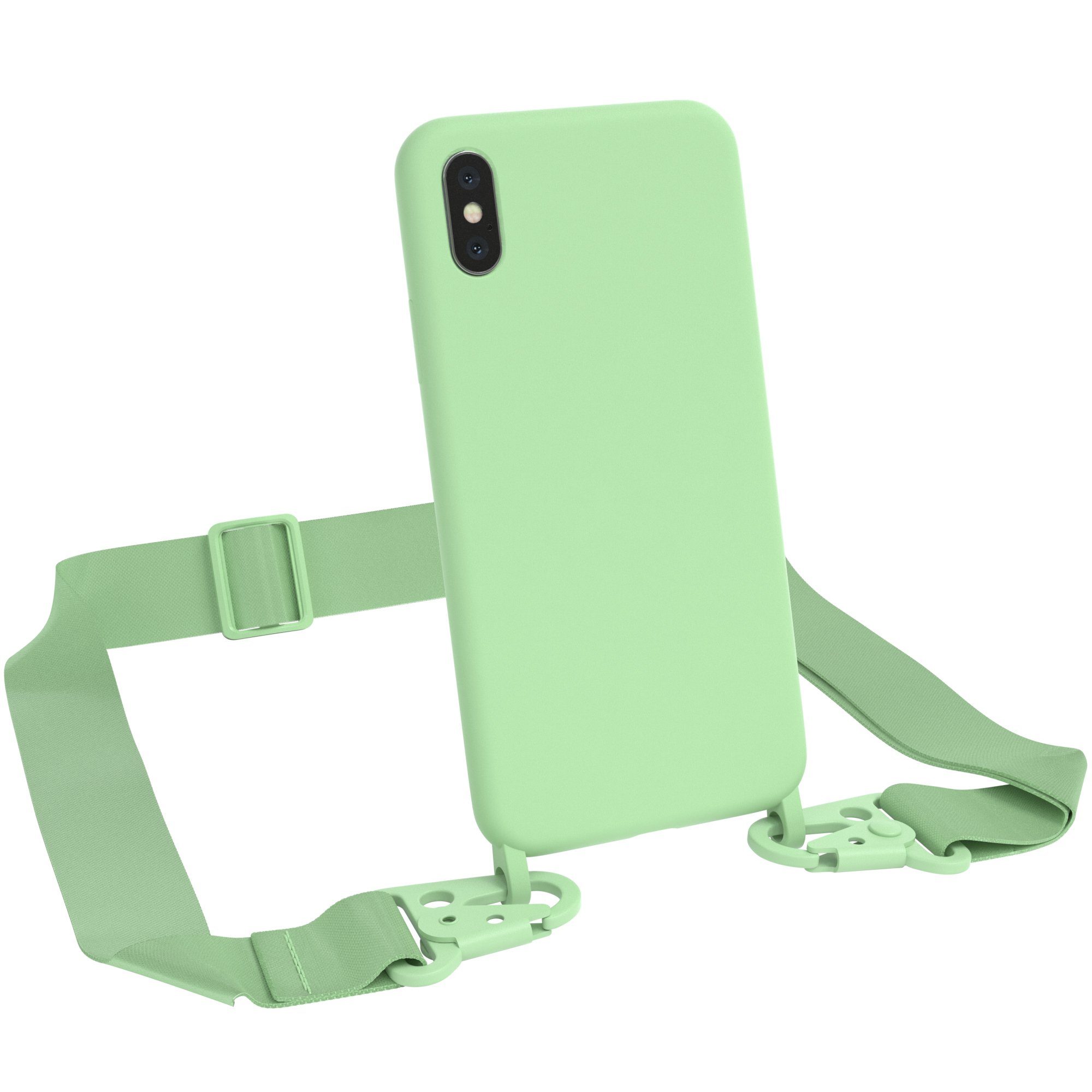 EAZY CASE Handykette Breitband Kette für Apple iPhone X / iPhone XS 5,8  Zoll, 2 in 1 Hülle mit abnehmbarem Band Silikonhülle Matt Ketten Hülle Grün