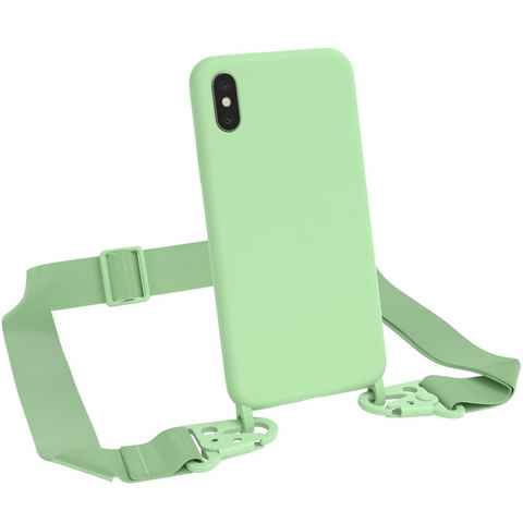 EAZY CASE Handykette Breitband Kette für Apple iPhone X / iPhone XS 5,8 Zoll, 2 in 1 Hülle mit abnehmbarem Band Silikonhülle Matt Ketten Hülle Grün
