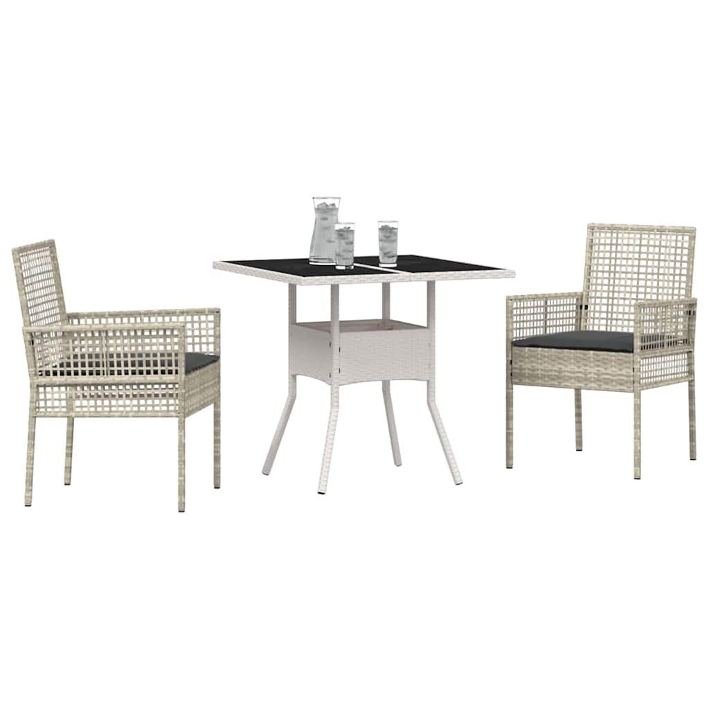 vidaXL Gartenlounge-Set Garten Essgruppe 3 Stk. Hellgrau Poly-Rattan, (3-tlg)