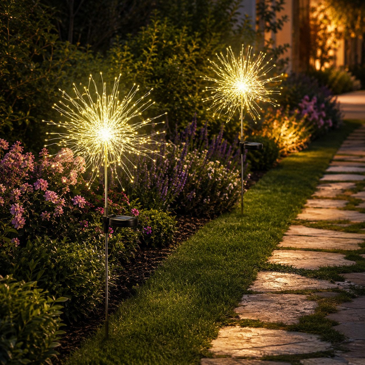 Fyrove LED Solarleuchte LED Solarleuchte Solarlampen Garten 420 LED Feuerwerk Solarleuchten, gartendeko, solarlampen für außen, Bunt, Warmweiß, Tageslichtweiß, Leuchtmittel, Wetterfest Pusteblume Solarlampen 8 Modi mit Erdspieß