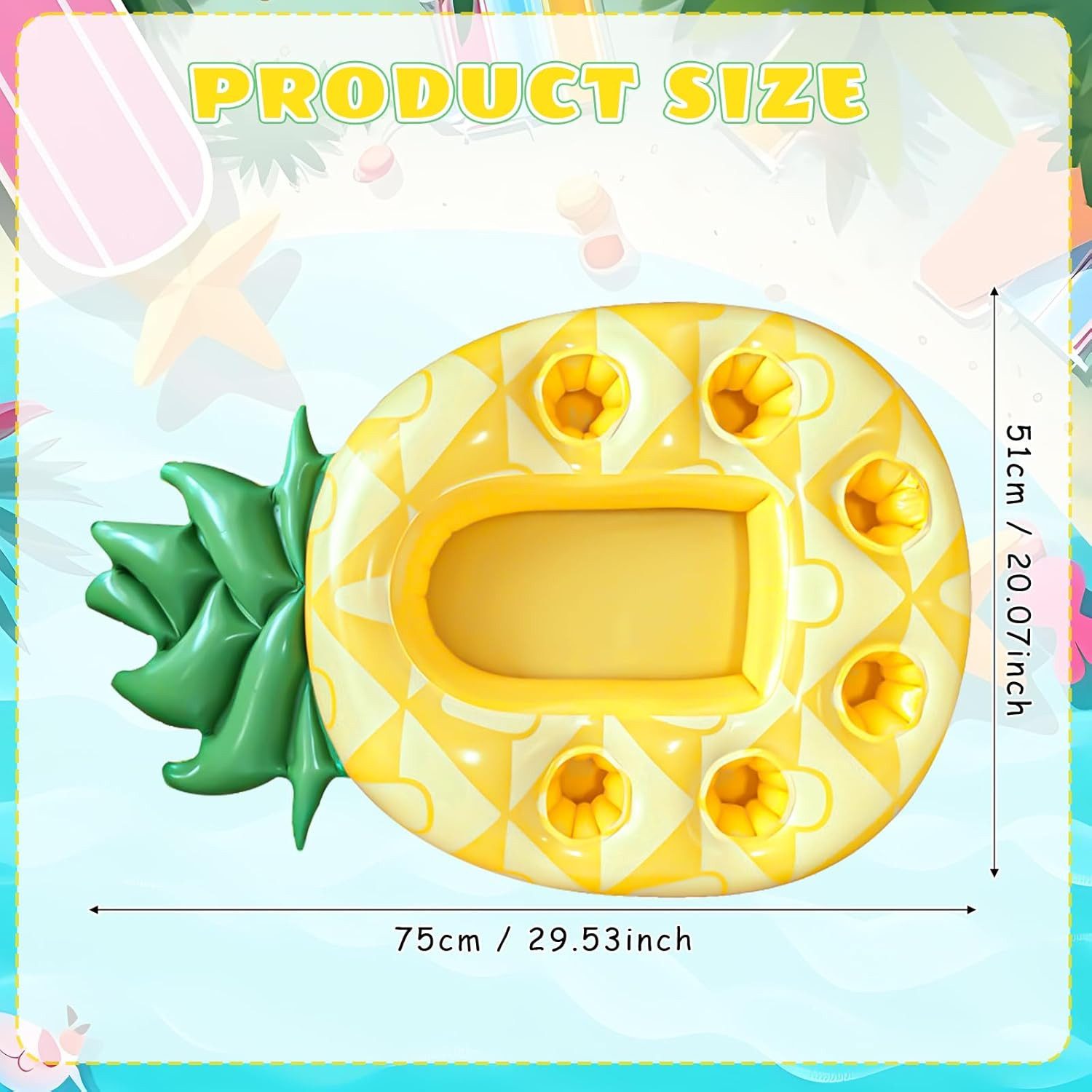 FELIXLEO Aufblasbares Bällebad Ananas Poolbar Aufblasbarer Getraenkehalter 7 Loecher Snackhalter