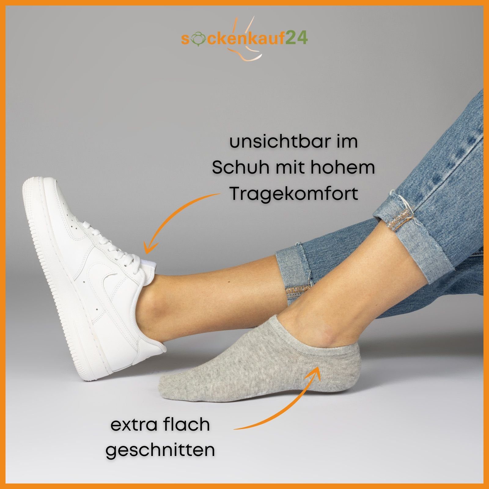 sockenkauf24 Sneakersocken 10 Paar 16805 unsichtbare Socken - Füßlinge (Grau, kurze Damen & Herren mit 39-42) WP Verrutschen gegen Silikonpad