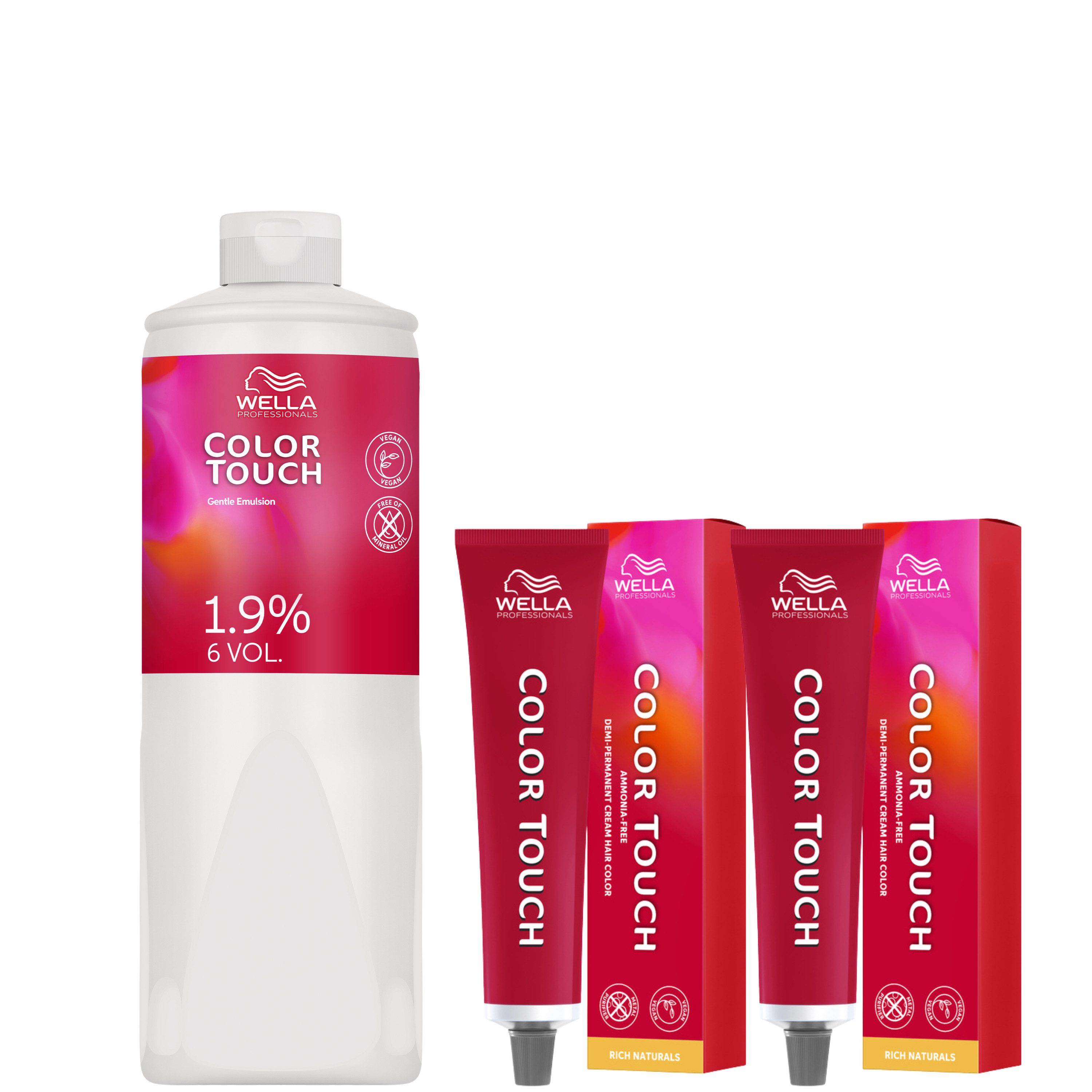 Wella Professionals Haartönung Color Touch Set - Emulsion 1,9% 1L + 2x Rich Naturals 60 ml, Spar-Set, Farbauffrischung