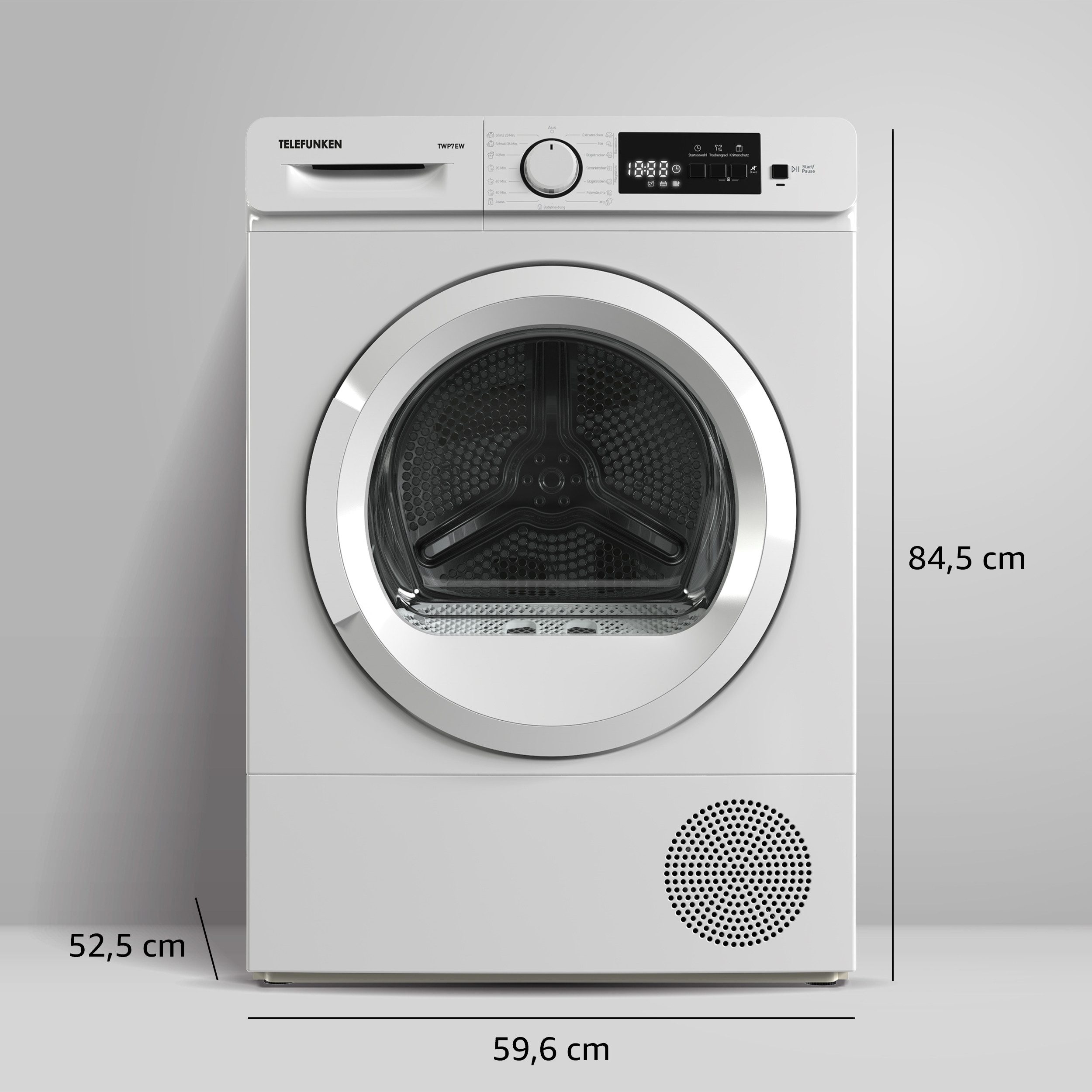 Telefunken Wärmepumpentrockner TWP7EW, 7kg Trockner mit Knitterschutz, Wäschetrockner mit 15 Programmen, weiß