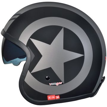 rueger-helmets Motorradhelm RC-590 Jethelm Custom Motorradhelm Chopper Chopper Motorrad Roller Helm ruegerRC-590 Black Star S