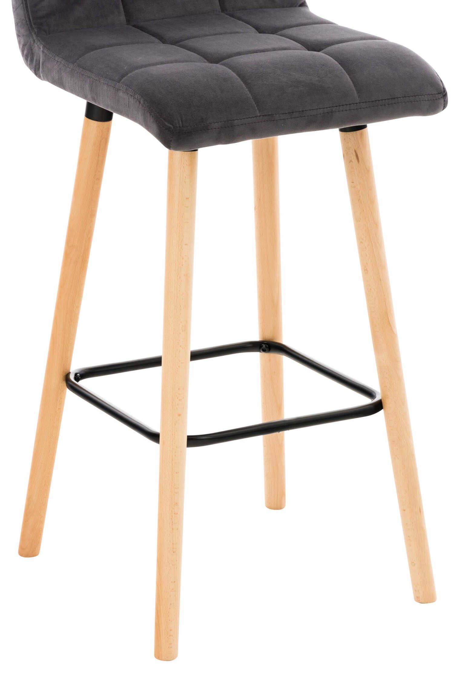 Sitzfläche: Küche), und Theke Fußstütze - Rückenlehne Grau für (mit Samt & Gestell TPFLiving Barhocker Lincoln helllbraun Hocker - Buchenholz