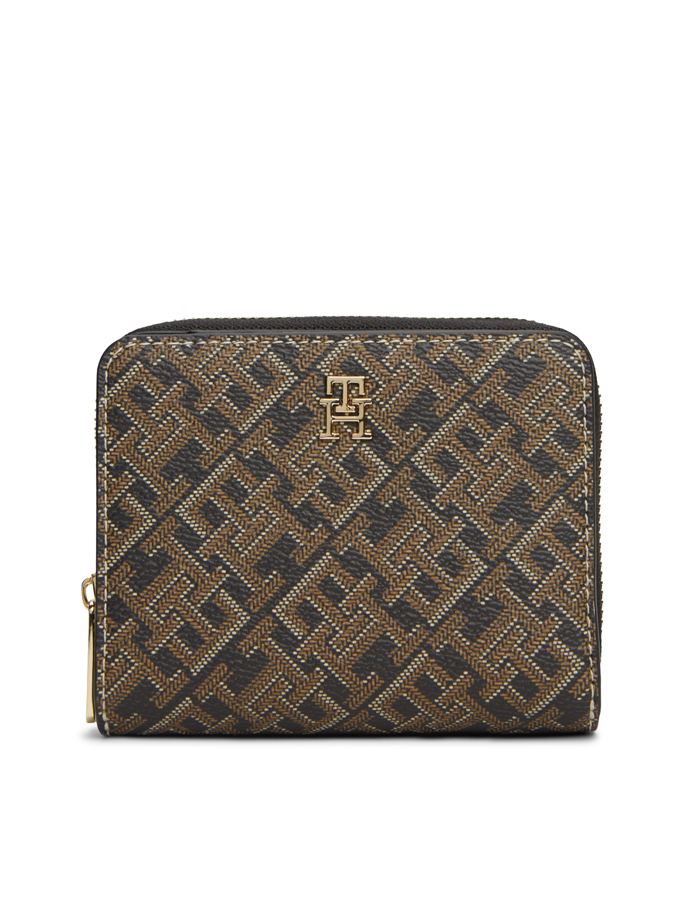 Tommy Hilfiger Geldbörse TH ICON MED ZA W/FLAP MONO PRINT, Damen Portemonnaie, Geldbeutel mit farbigen TH-Logoprint