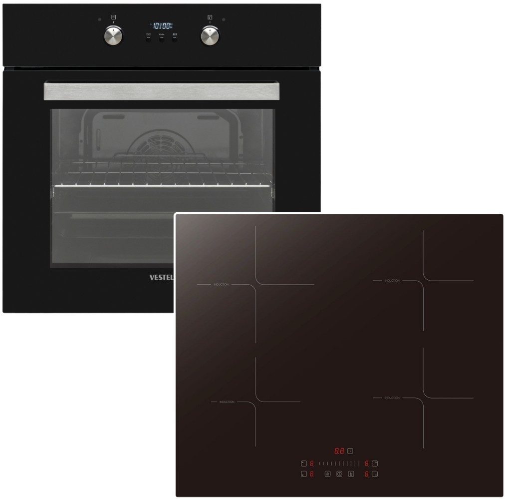 VESTEL Backofen-Set Hot Air Shield Teleskopauszug Induktionskochfeld Booster SliderTouch, mit 2-fach Teilauszug