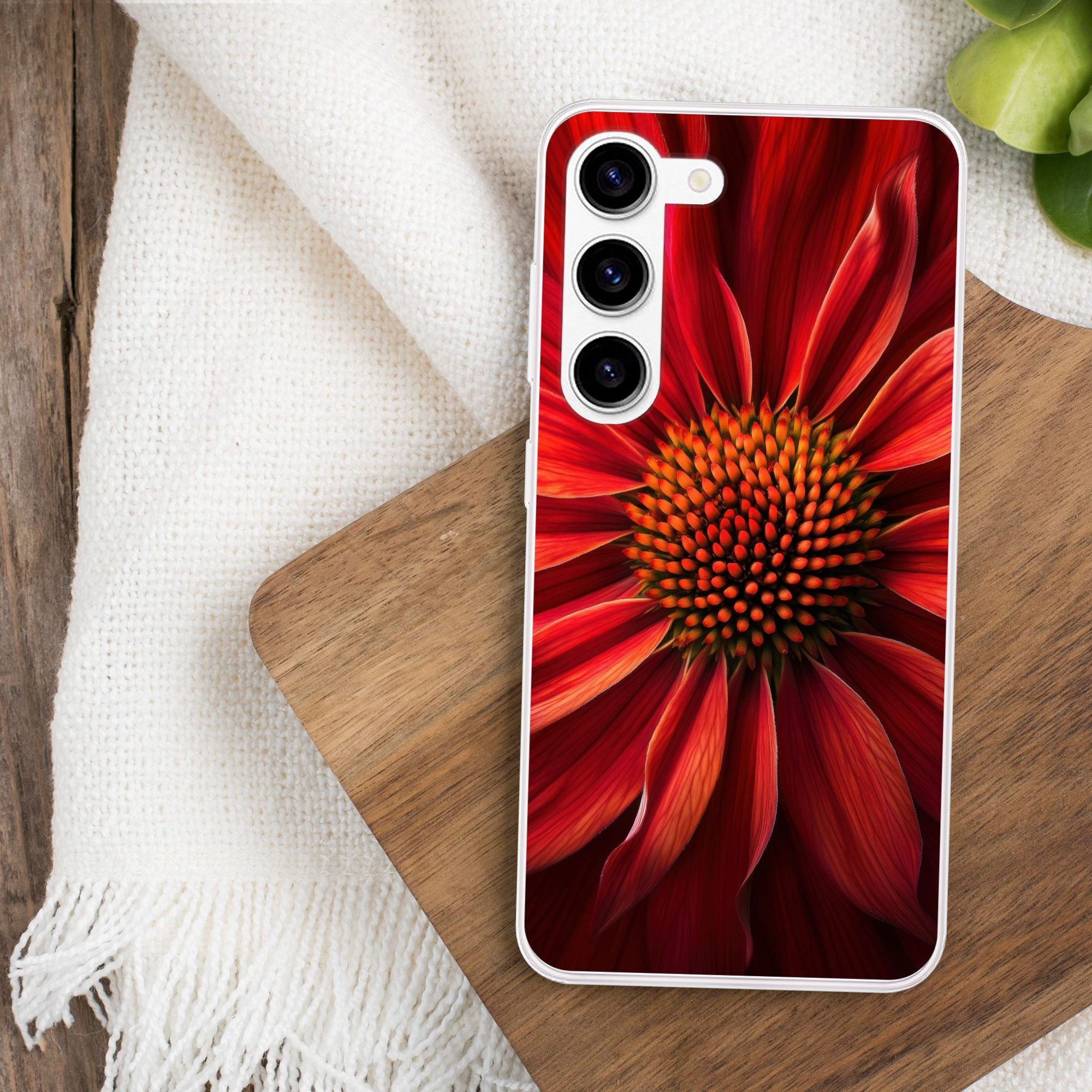 MuchoWow Handyhülle für Samsung Galaxy S23 Nahaufnahme - Blume - Rot, Phone Case, Silikon, Schutzhülle Dünn