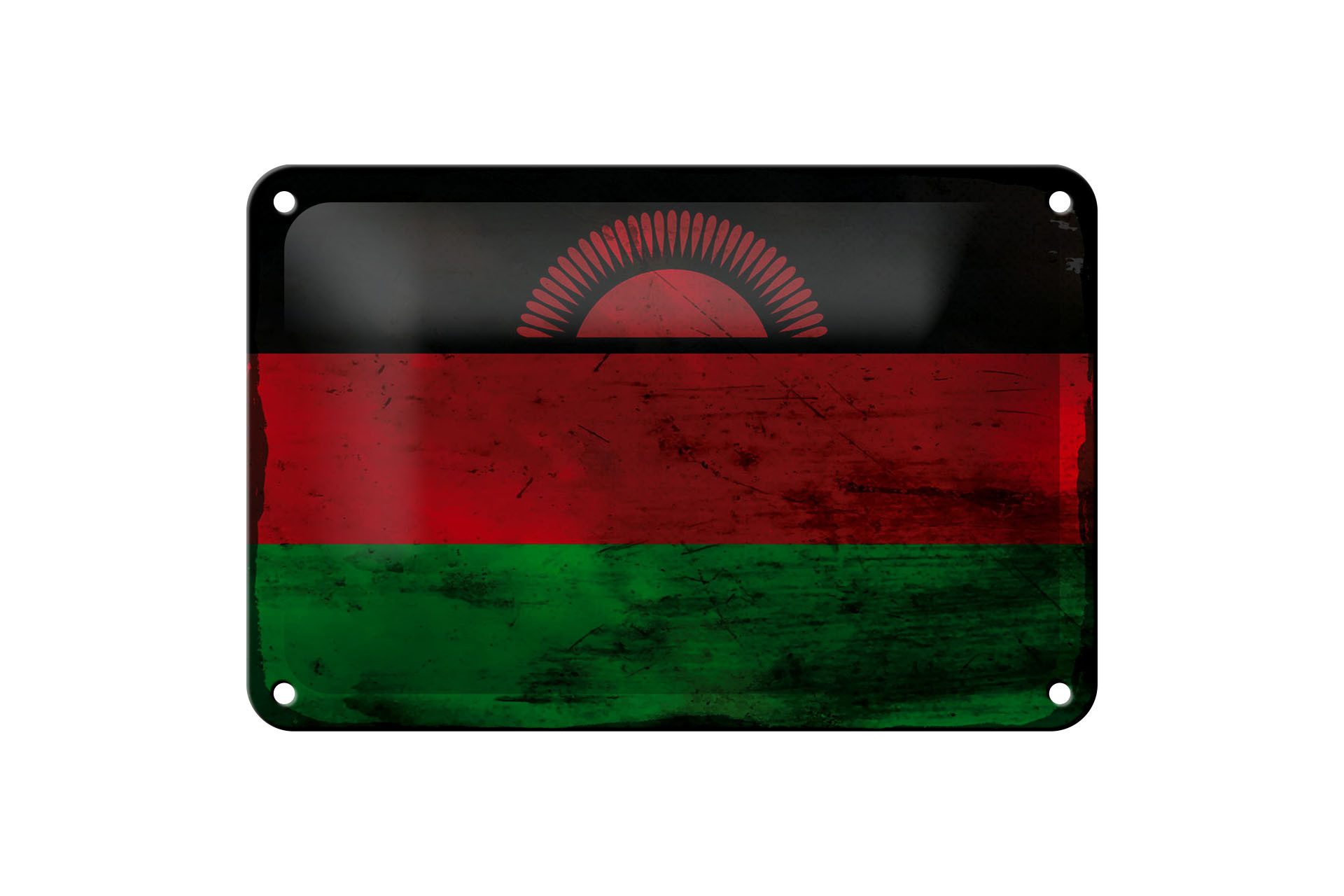 Femer GmbH Metallschild Flagge Malawi 18x12cm Flag of Malawi Rost, (1 St), gewölbte Oberfläche, abgerundete Ecken, umgeschlagene Kanten