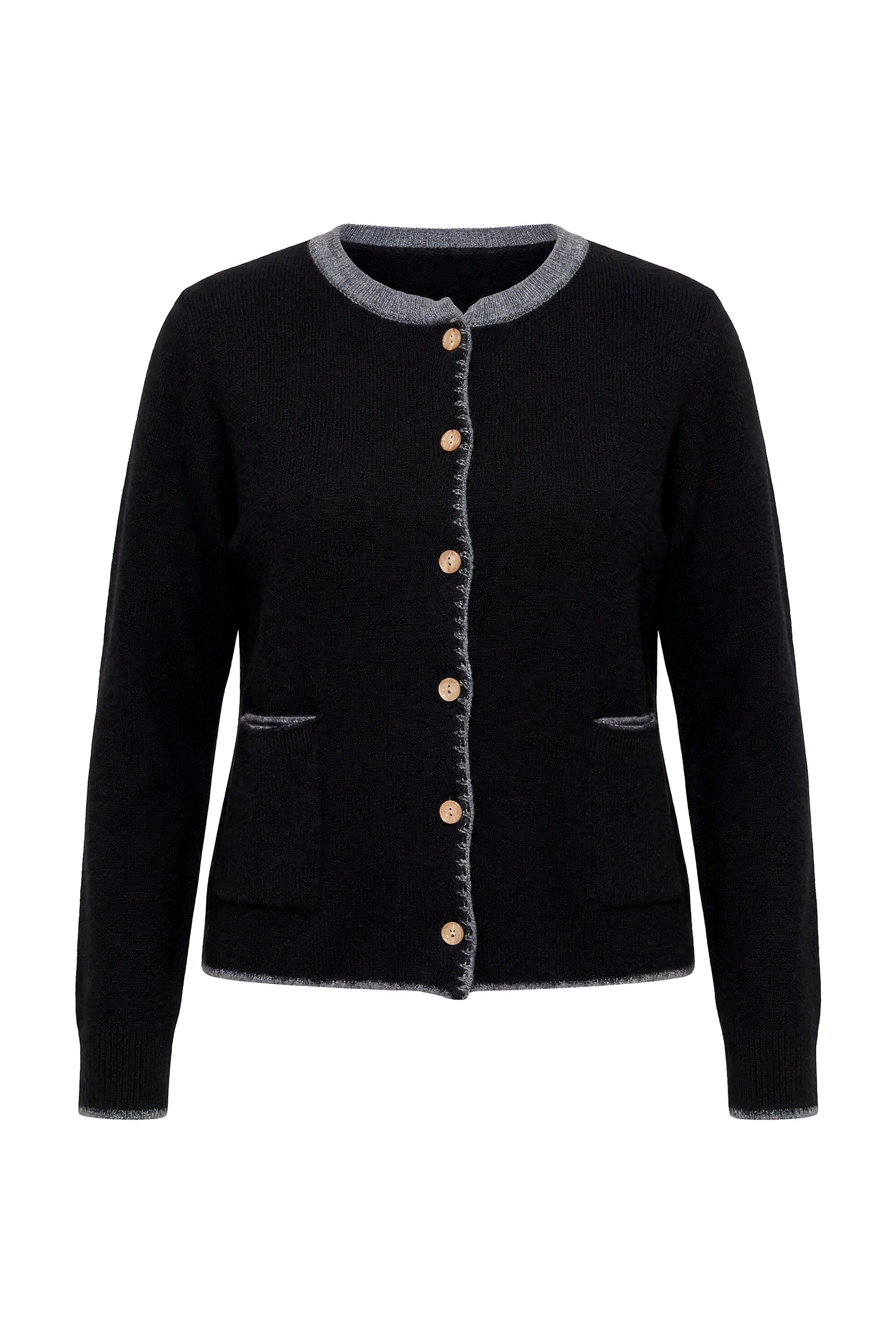 Ulla Popken Strickjacke Strickjacke Hirsch-Stickerei Trachtenknöpfe