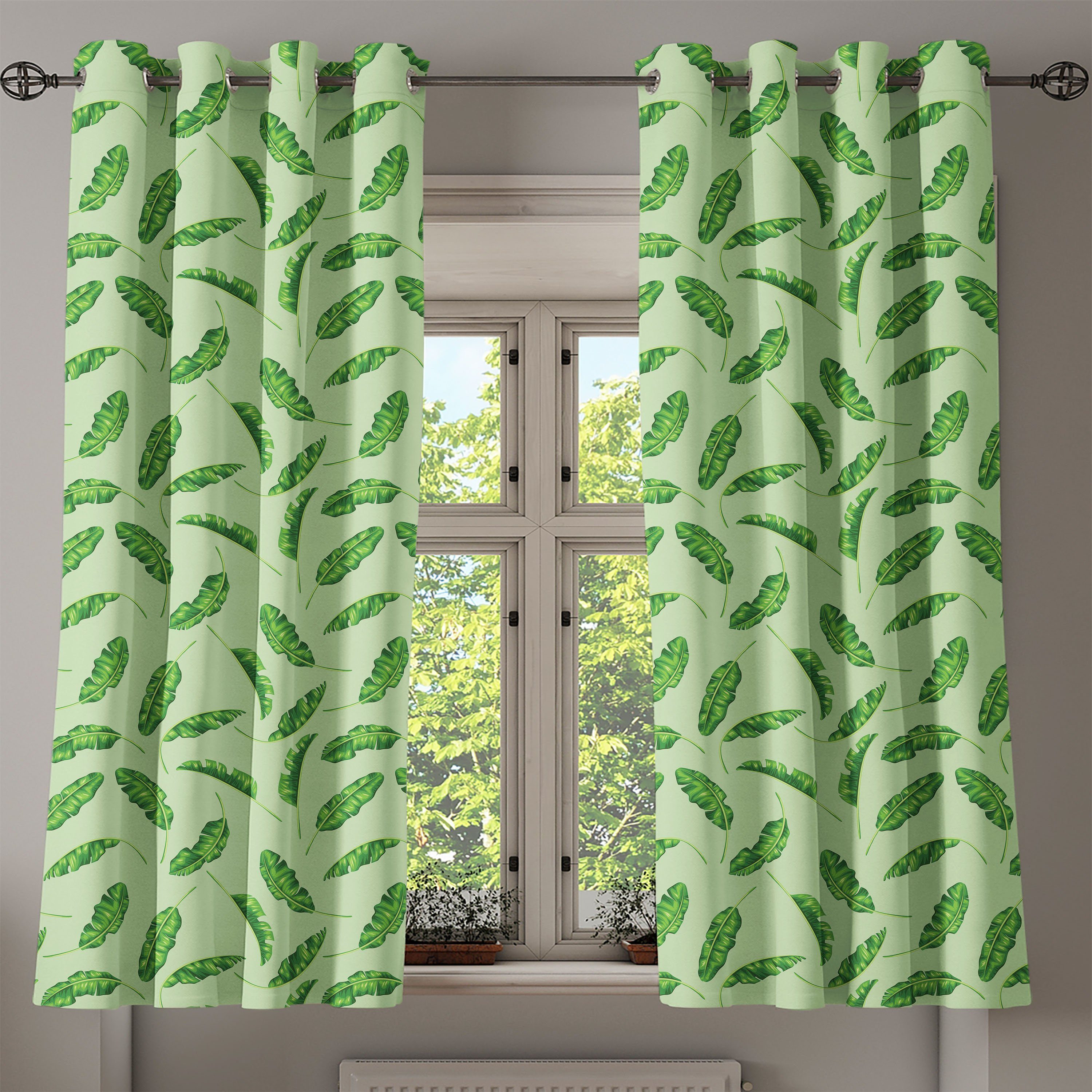 Wohnzimmer, 2-Panel-Fenstervorhänge Schlafzimmer Abakuhaus, für Ökologie Botanik Gardine Dekorative Bananenblatt